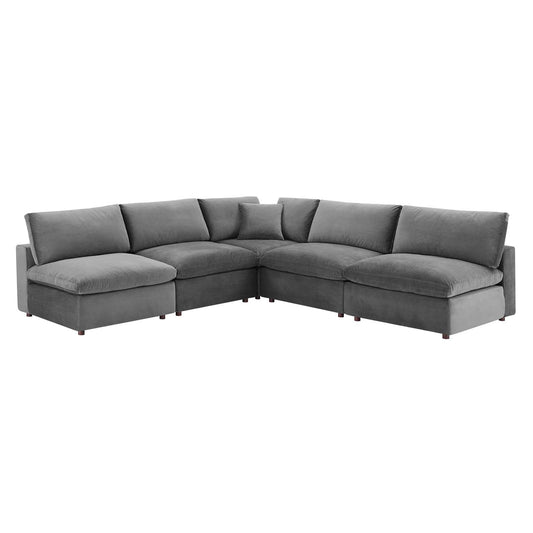 Commix Down Filled Overstuffed Performance Velvet 5-Piece Sectional Sofa Gray EEI-4822-GRY