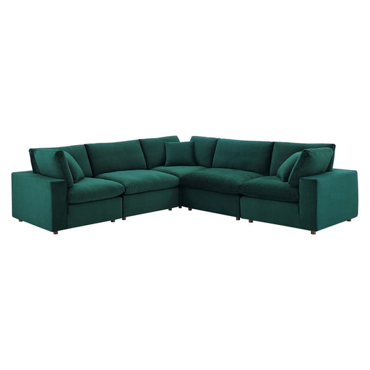 Commix Down Filled Overstuffed Performance Velvet 5-Piece Sectional Sofa Green EEI-4823-GRN