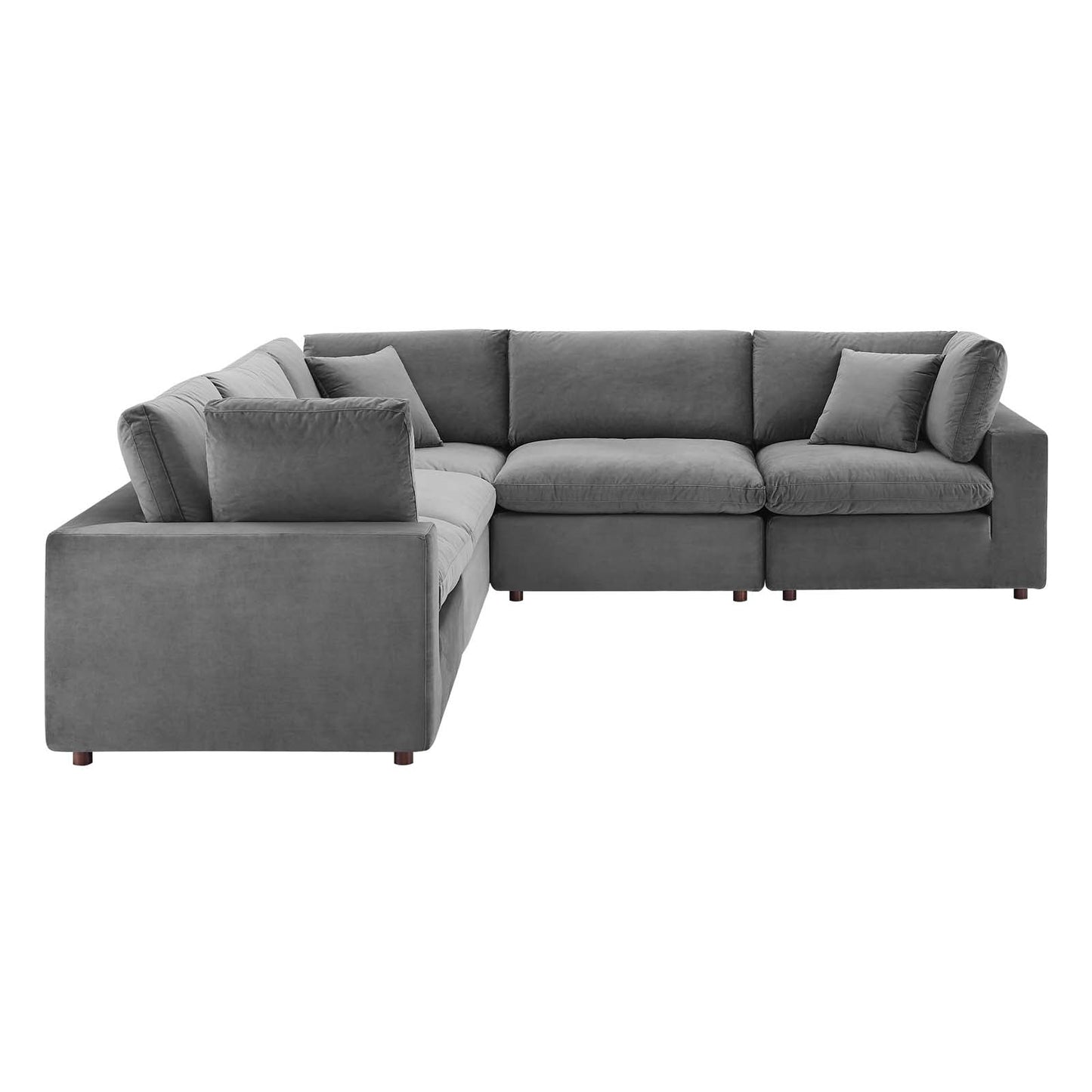 Commix Down Filled Overstuffed Performance Velvet 5-Piece Sectional Sofa Gray EEI-4823-GRY