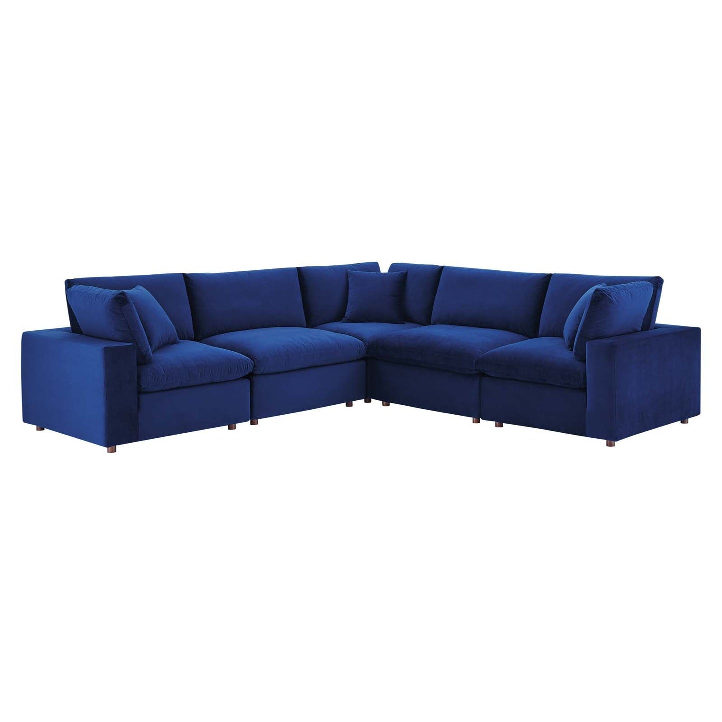 Commix Down Filled Overstuffed Performance Velvet 5-Piece Sectional Sofa Navy EEI-4823-NAV