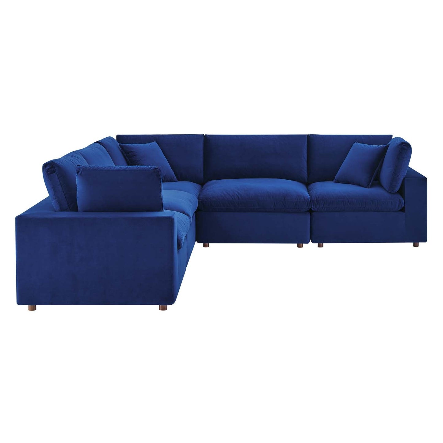 Commix Down Filled Overstuffed Performance Velvet 5-Piece Sectional Sofa Navy EEI-4823-NAV