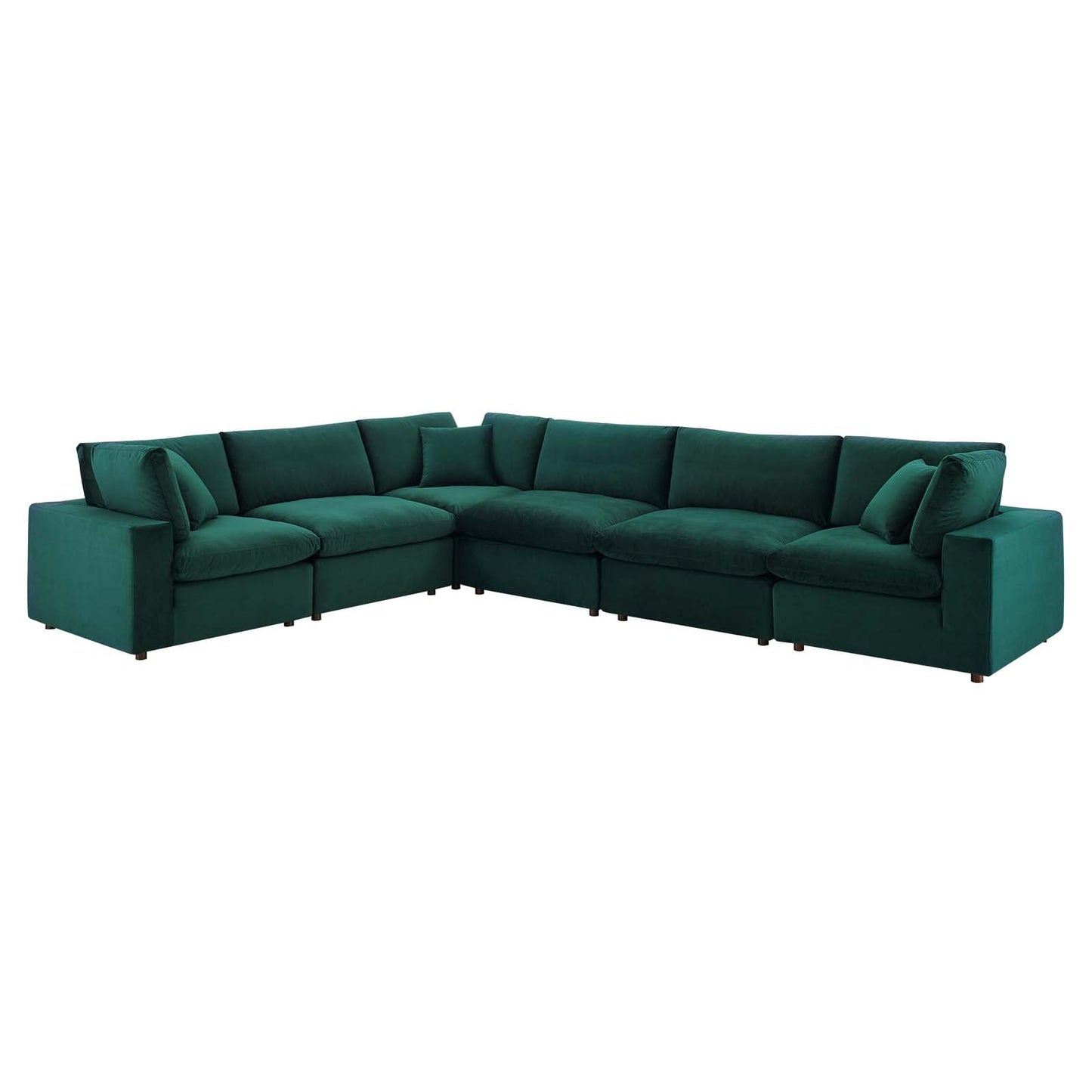 Commix Down Filled Overstuffed Performance Velvet 6-Piece Sectional Sofa Green EEI-4824-GRN