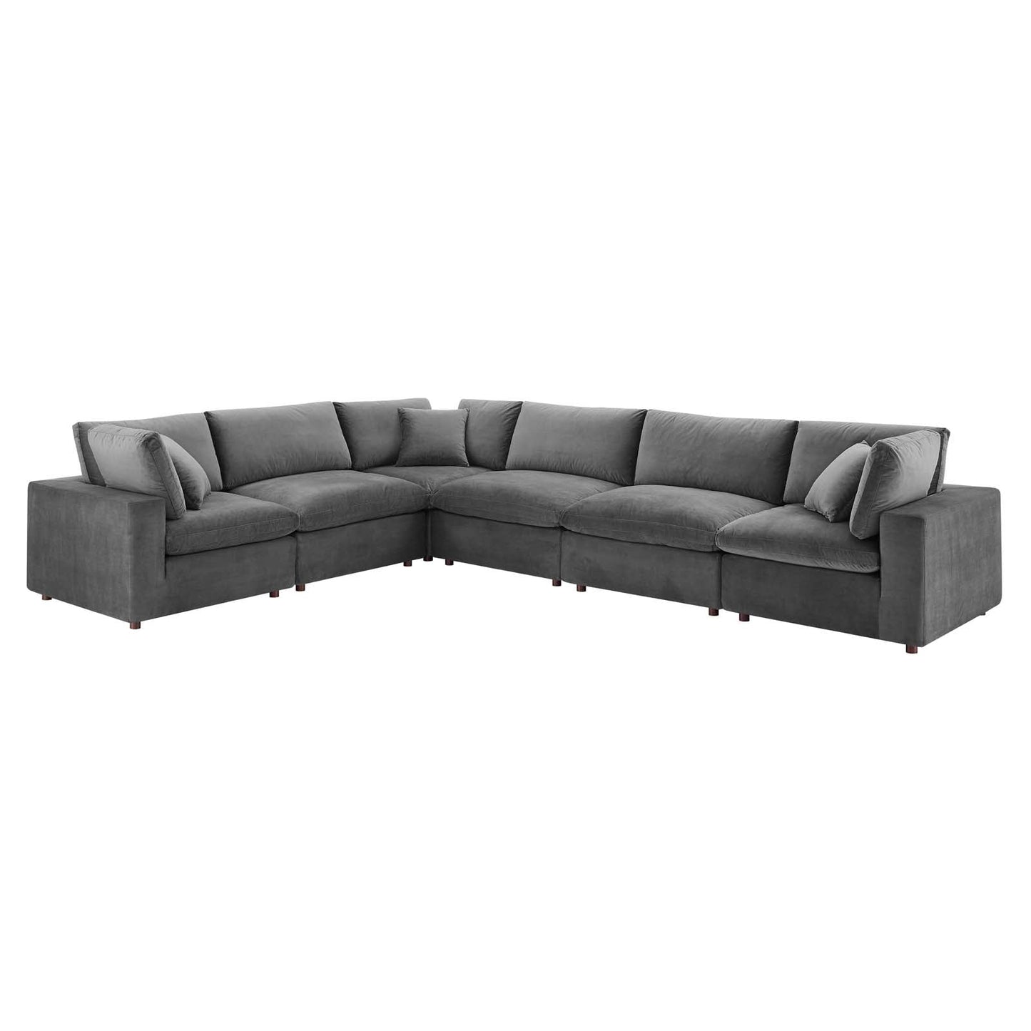 Commix Down Filled Overstuffed Performance Velvet 6-Piece Sectional Sofa Gray EEI-4824-GRY