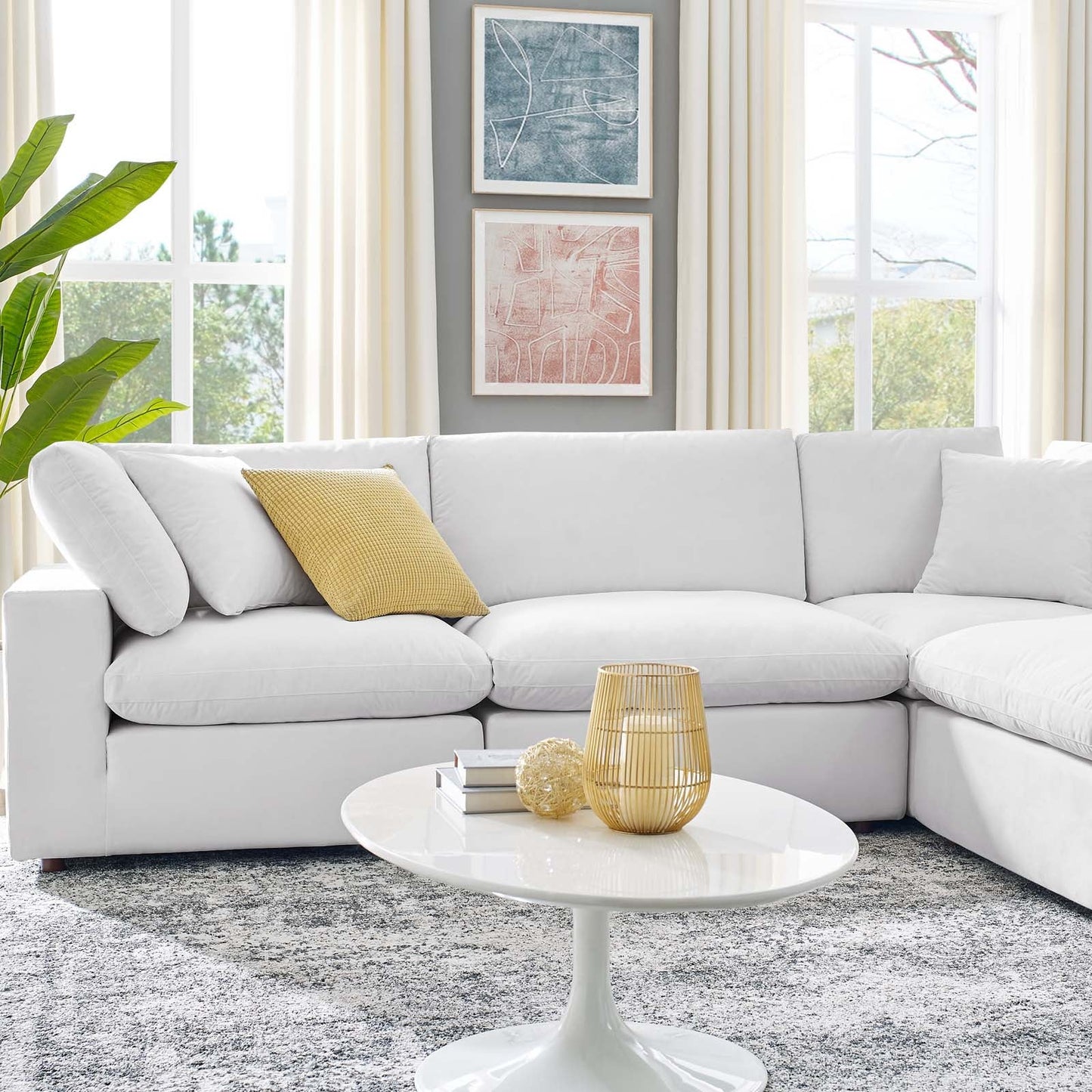 Commix Down Filled Overstuffed Performance Velvet 6-Piece Sectional Sofa White EEI-4824-WHI