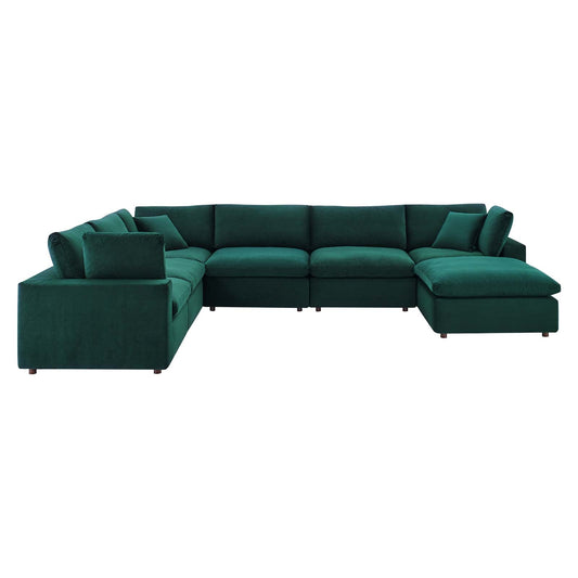 Commix Down Filled Overstuffed Performance Velvet 7-Piece Sectional Sofa Green EEI-4825-GRN