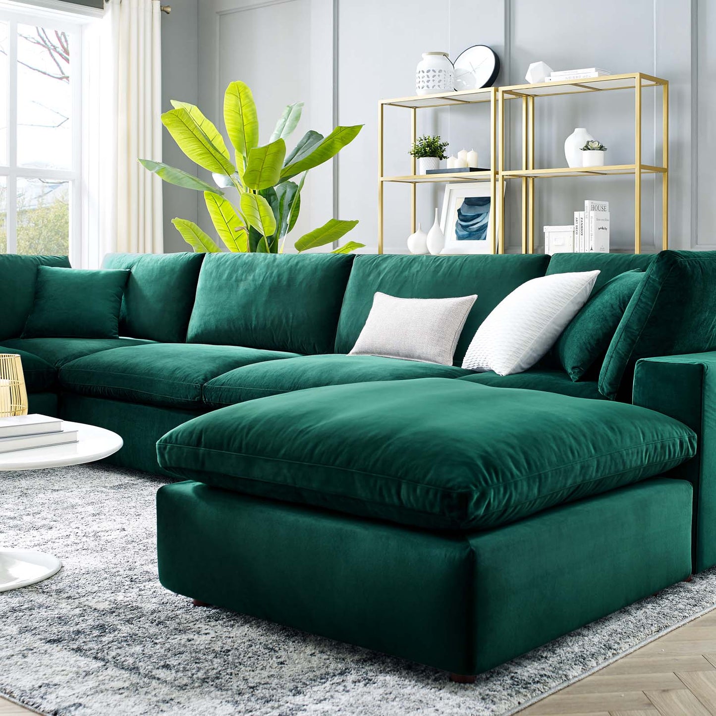 Commix Down Filled Overstuffed Performance Velvet 7-Piece Sectional Sofa Green EEI-4825-GRN