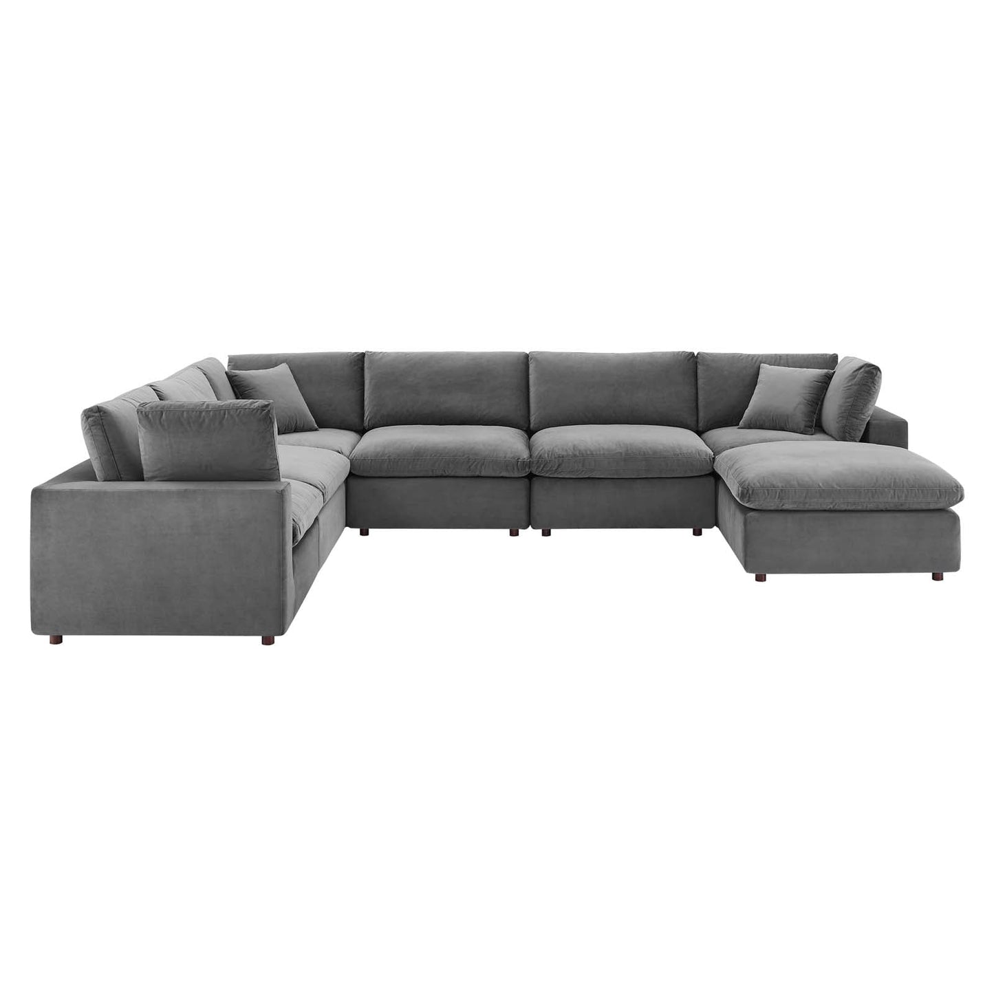 Commix Down Filled Overstuffed Performance Velvet 7-Piece Sectional Sofa Gray EEI-4825-GRY