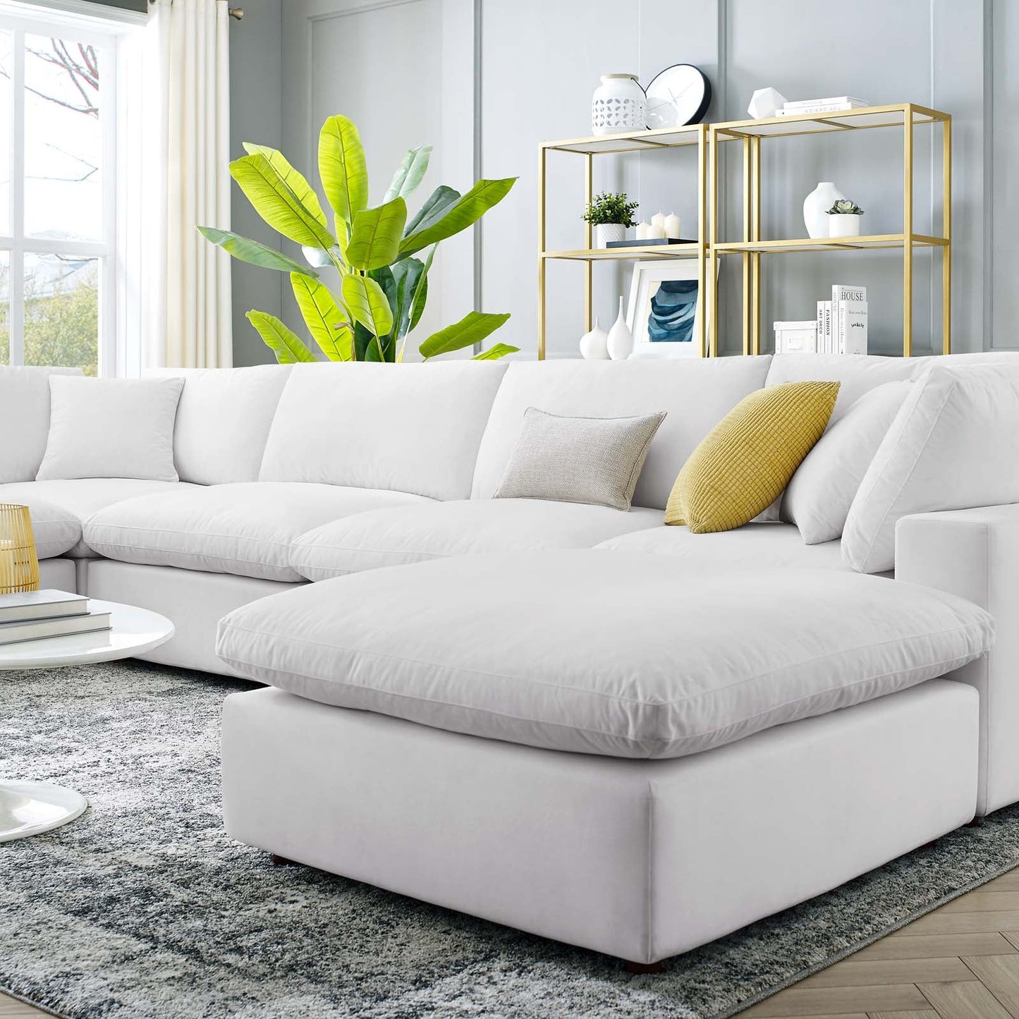 Commix Down Filled Overstuffed Performance Velvet 7-Piece Sectional Sofa White EEI-4825-WHI