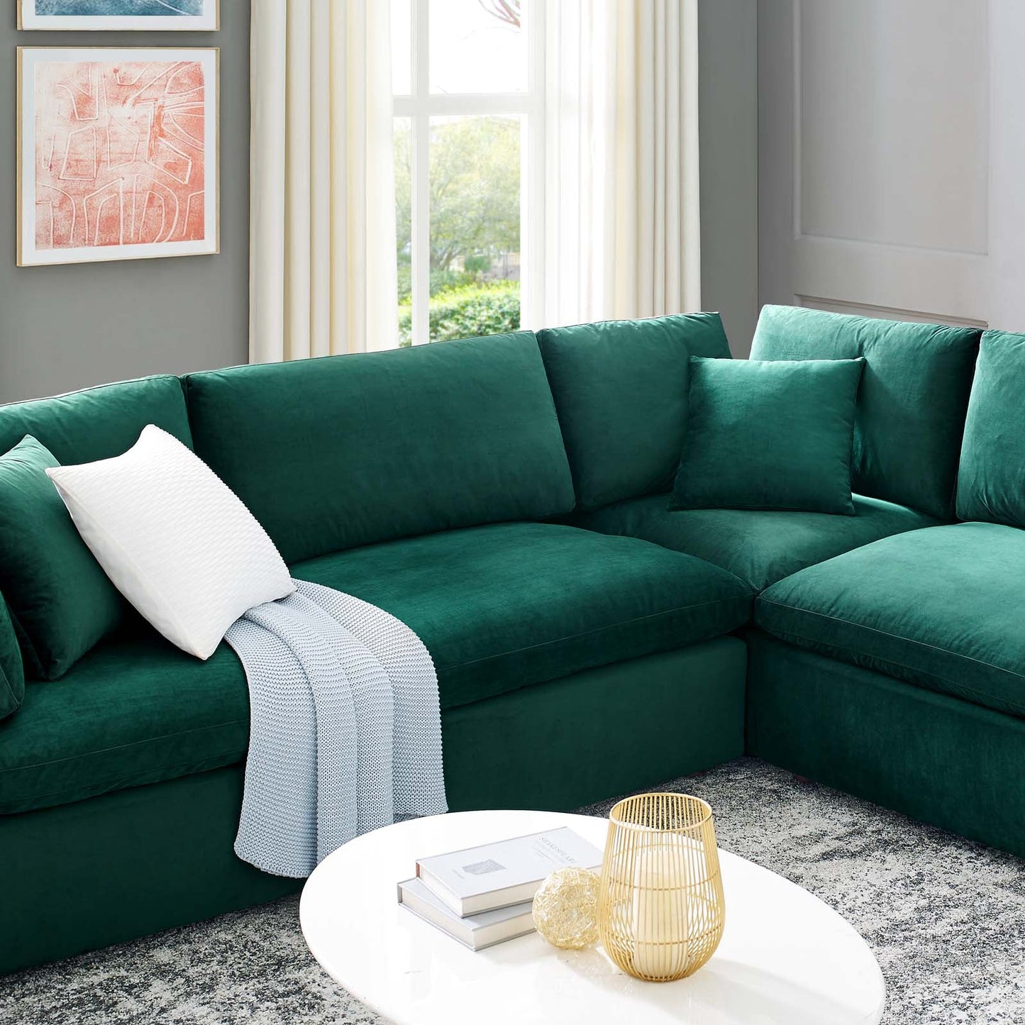 Commix Down Filled Overstuffed Performance Velvet 	8-Piece Sectional Sofa Green EEI-4826-GRN