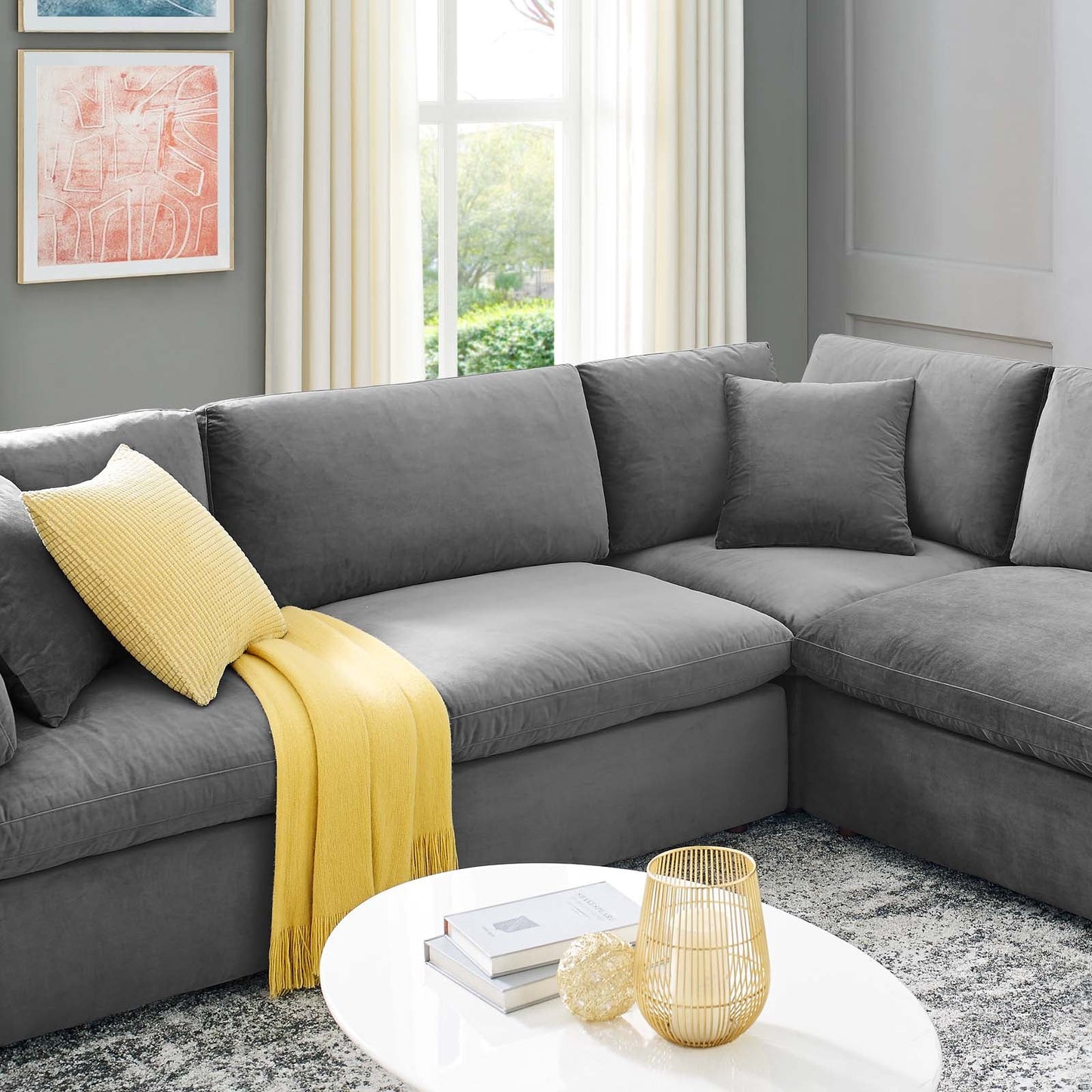 Commix Down Filled Overstuffed Performance Velvet 	8-Piece Sectional Sofa Gray EEI-4826-GRY