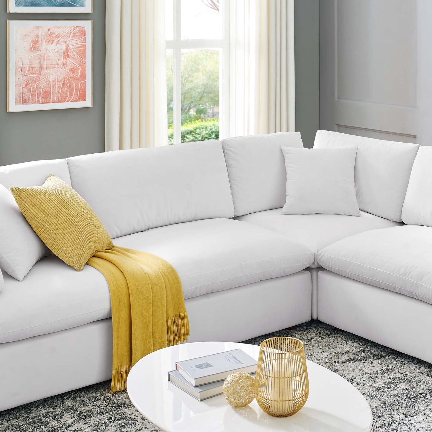 Commix Down Filled Overstuffed Performance Velvet 	8-Piece Sectional Sofa White EEI-4826-WHI