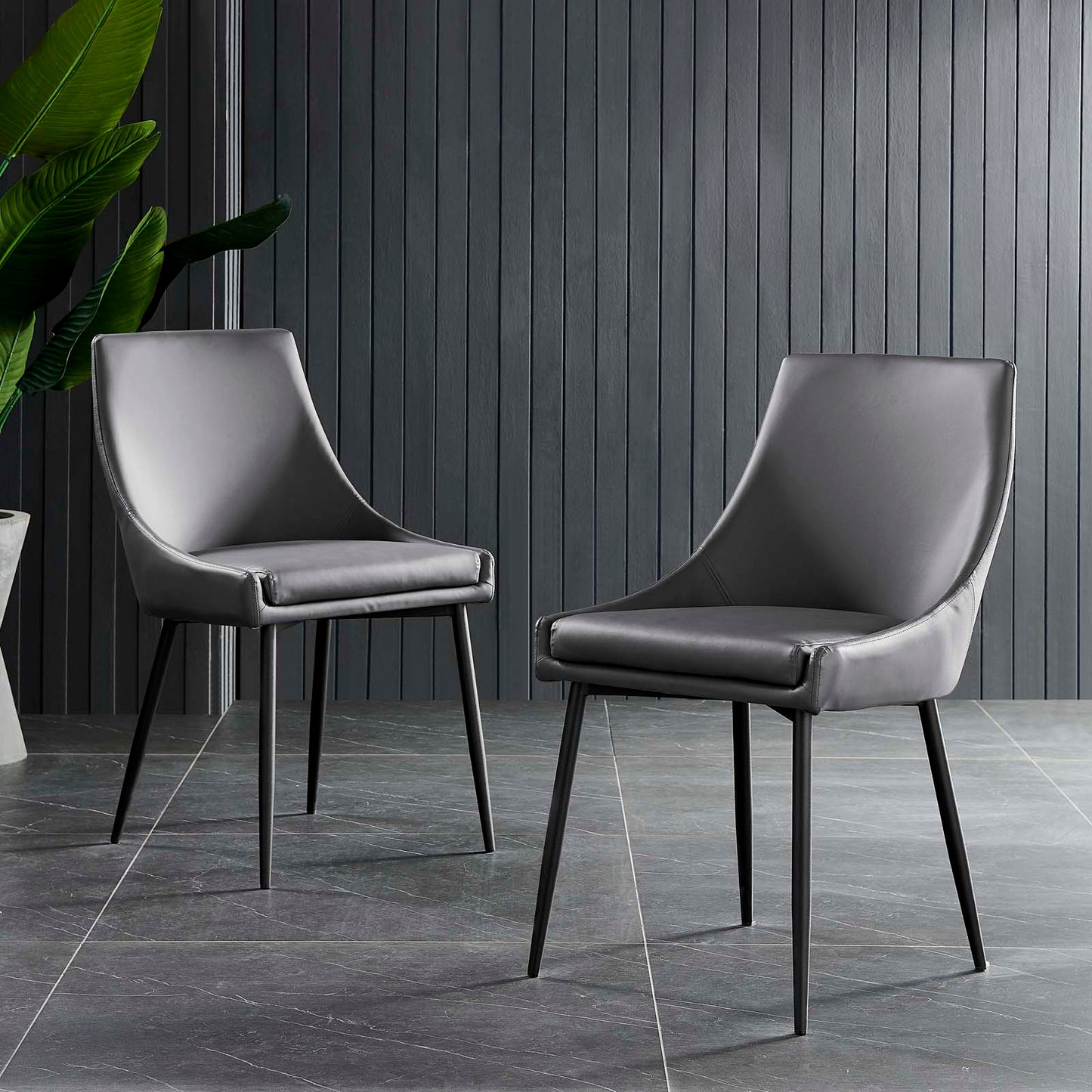 Viscount Vegan Leather Dining Chairs - Set of 2 Black Gray EEI-4827-BLK-GRY