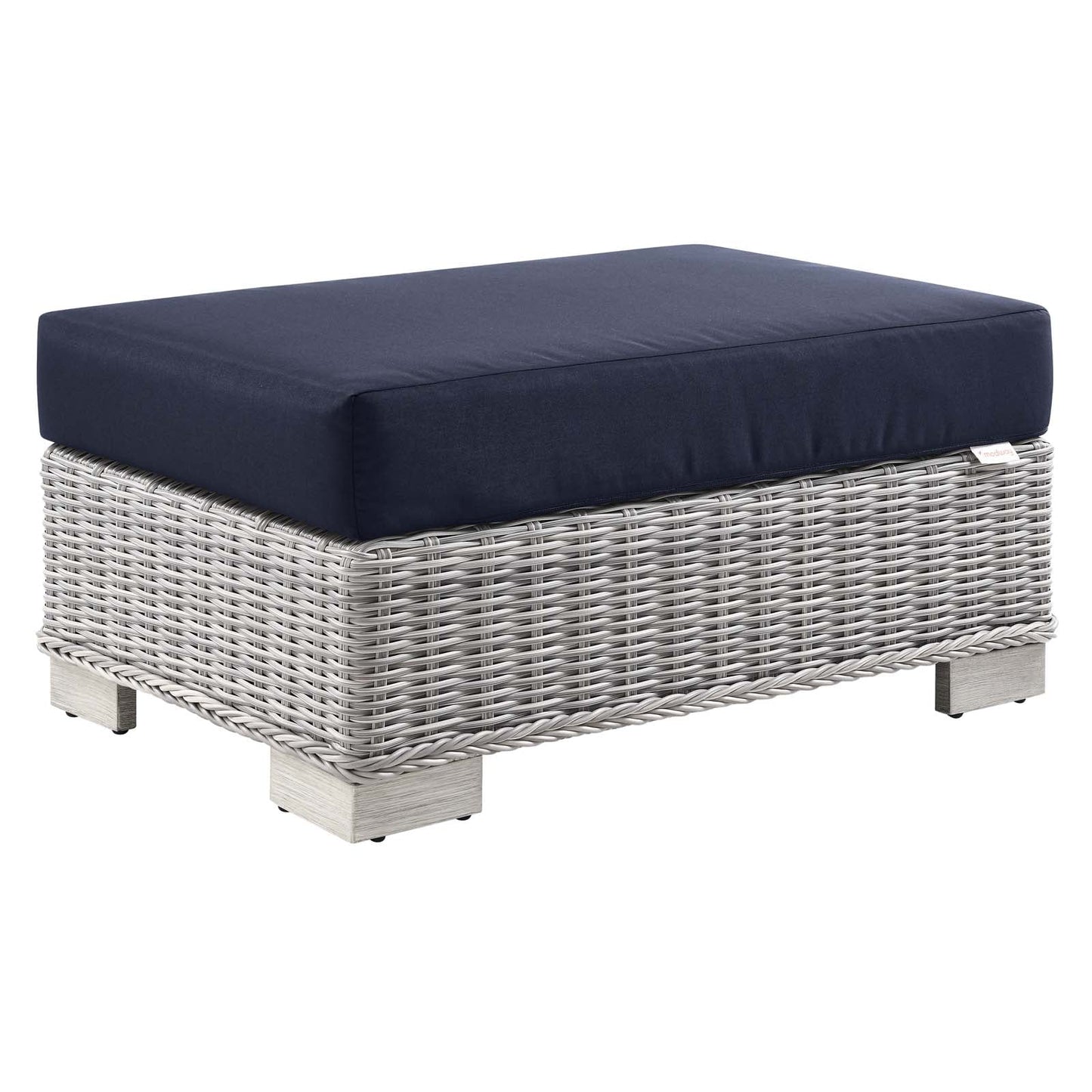 Conway Outdoor Patio Wicker Rattan Ottoman Light Gray Navy EEI-4839-LGR-NAV