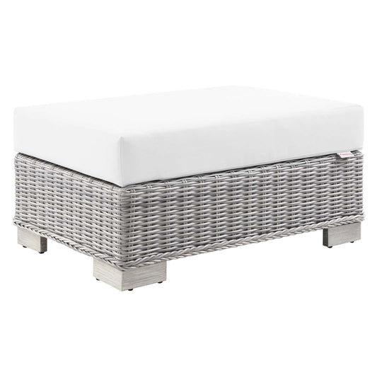 Conway Outdoor Patio Wicker Rattan Ottoman Light Gray White EEI-4839-LGR-WHI