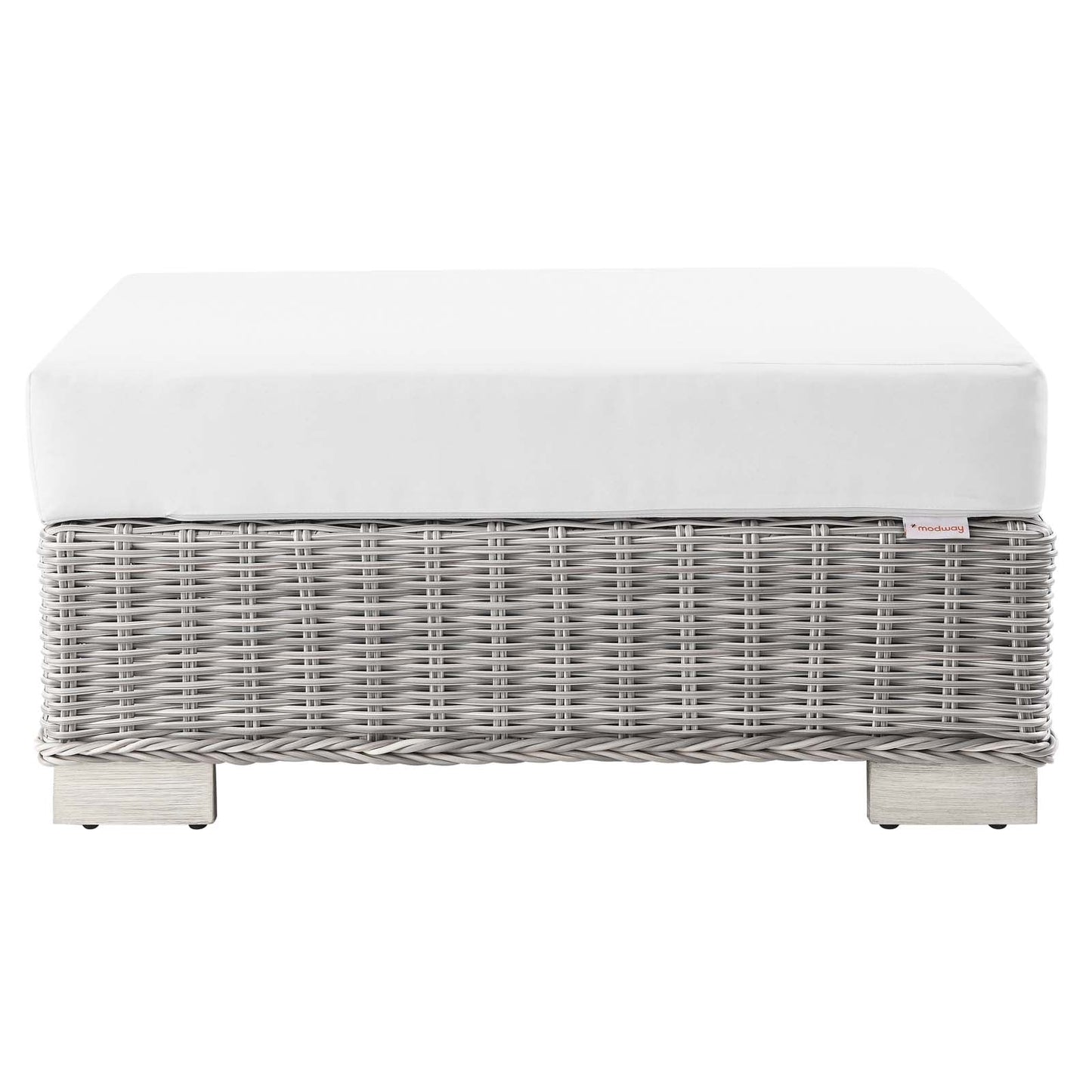 Conway Outdoor Patio Wicker Rattan Ottoman Light Gray White EEI-4839-LGR-WHI