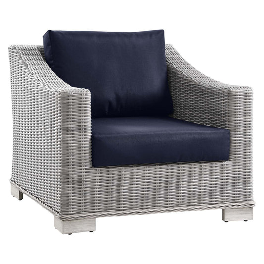 Conway Outdoor Patio Wicker Rattan Armchair Light Gray Navy EEI-4840-LGR-NAV