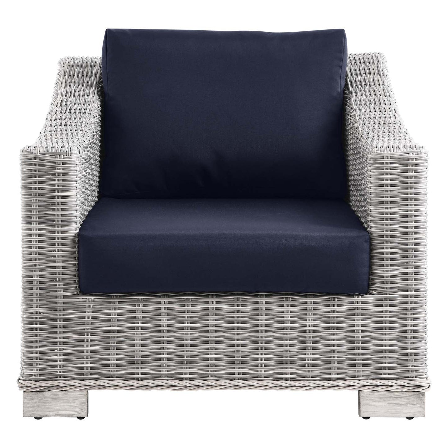 Conway Outdoor Patio Wicker Rattan Armchair Light Gray Navy EEI-4840-LGR-NAV