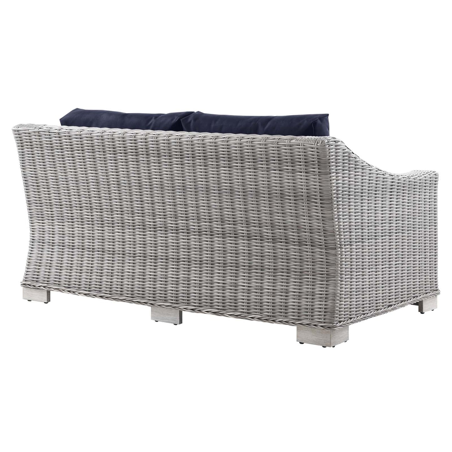 Conway Outdoor Patio Wicker Rattan Loveseat Light Gray Navy EEI-4841-LGR-NAV