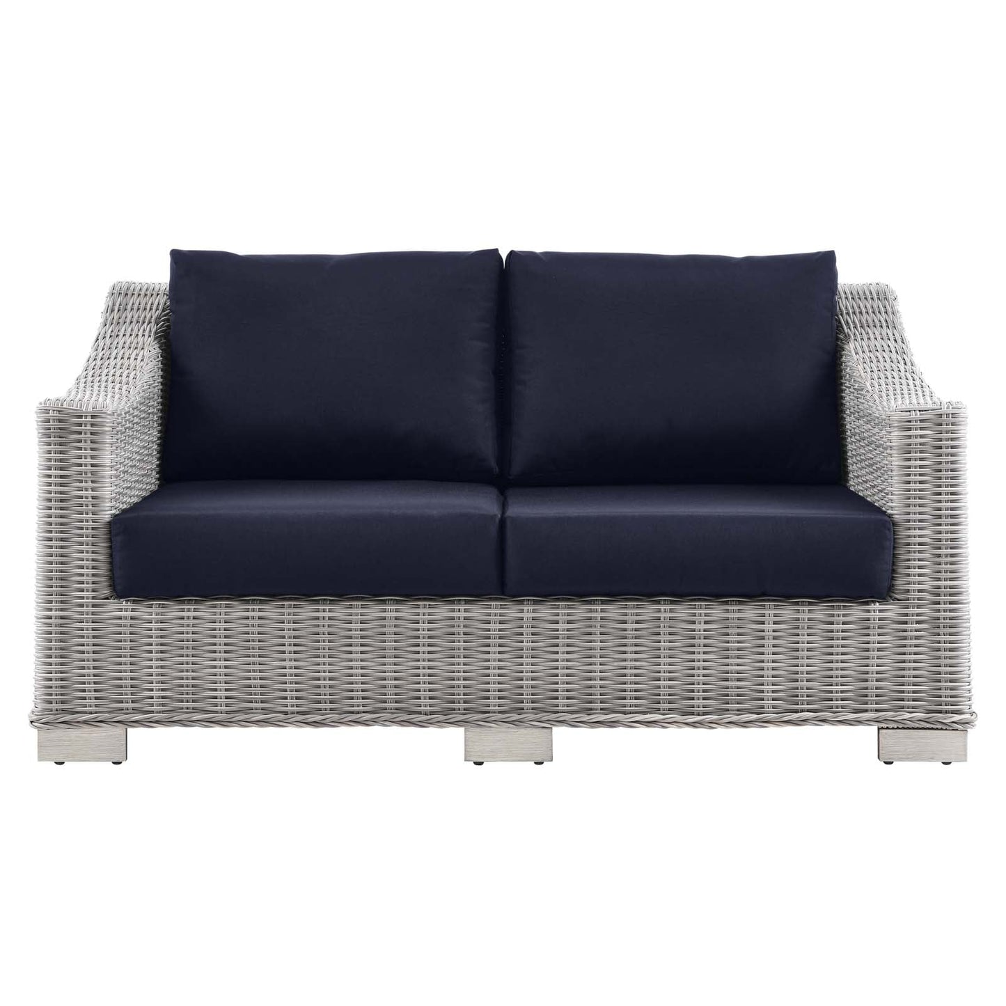 Conway Outdoor Patio Wicker Rattan Loveseat Light Gray Navy EEI-4841-LGR-NAV