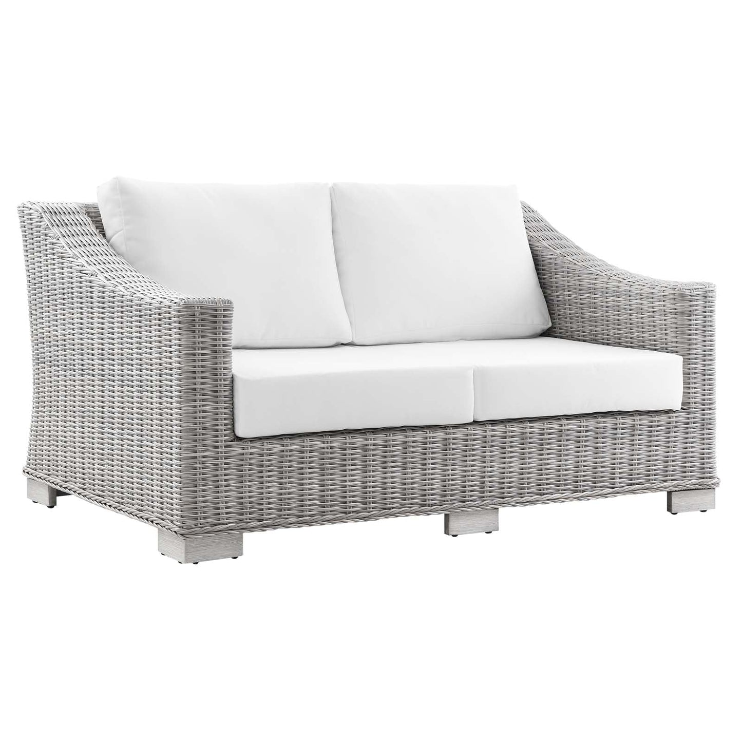 Conway Outdoor Patio Wicker Rattan Loveseat Light Gray White EEI-4841-LGR-WHI