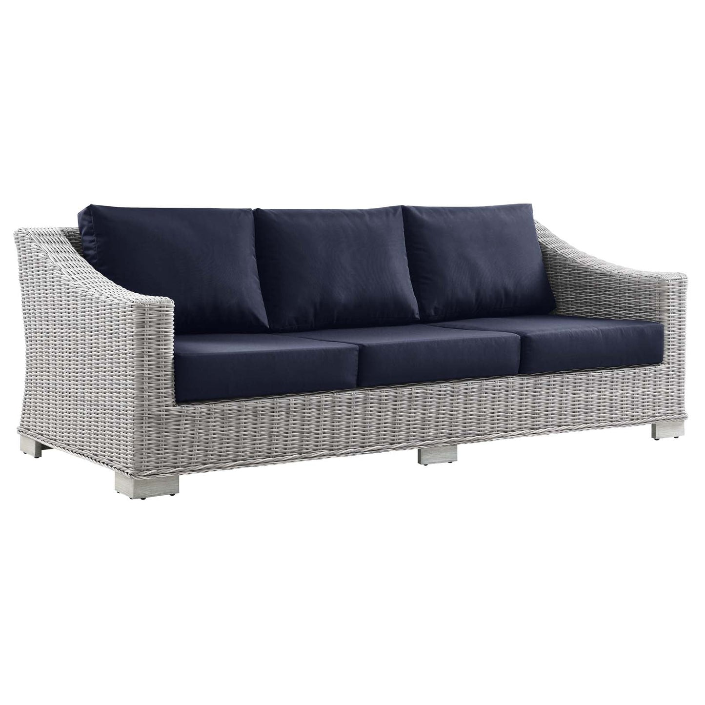 Conway Outdoor Patio Wicker Rattan Sofa Light Gray Navy EEI-4842-LGR-NAV