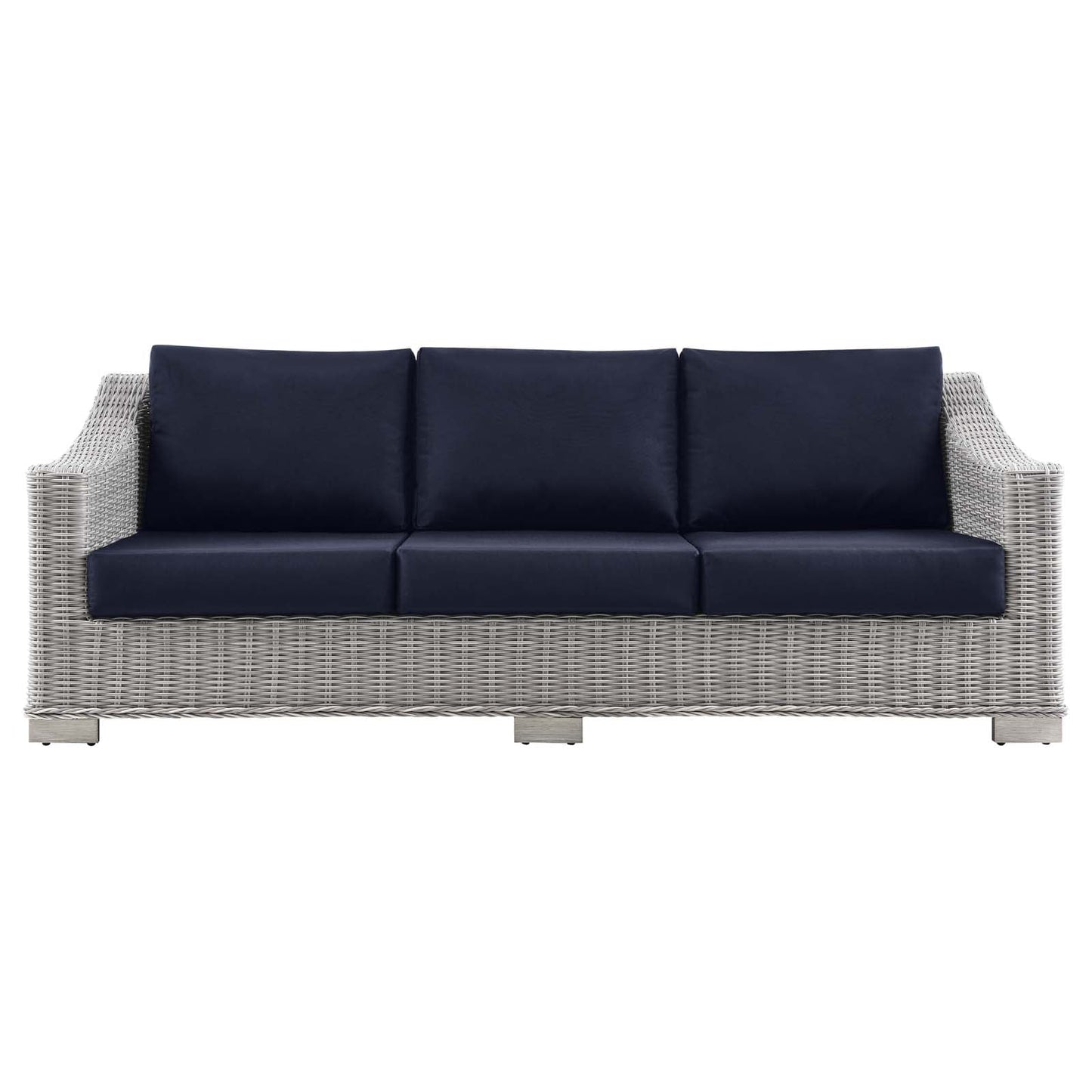 Conway Outdoor Patio Wicker Rattan Sofa Light Gray Navy EEI-4842-LGR-NAV