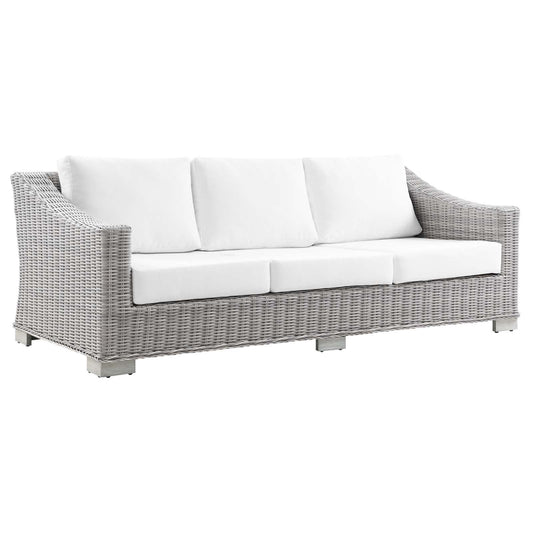 Conway Outdoor Patio Wicker Rattan Sofa Light Gray White EEI-4842-LGR-WHI