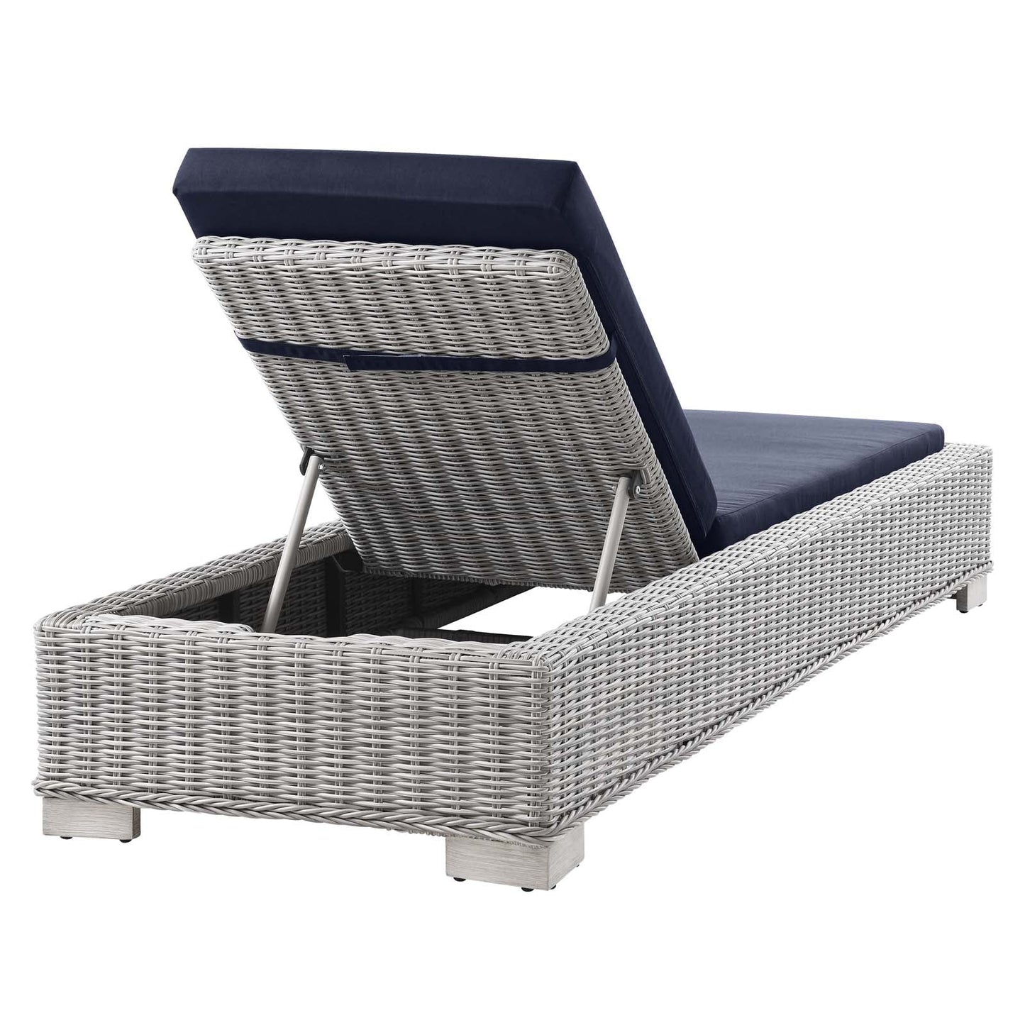 Conway Outdoor Patio Wicker Rattan Chaise Lounge Light Gray Navy EEI-4843-LGR-NAV