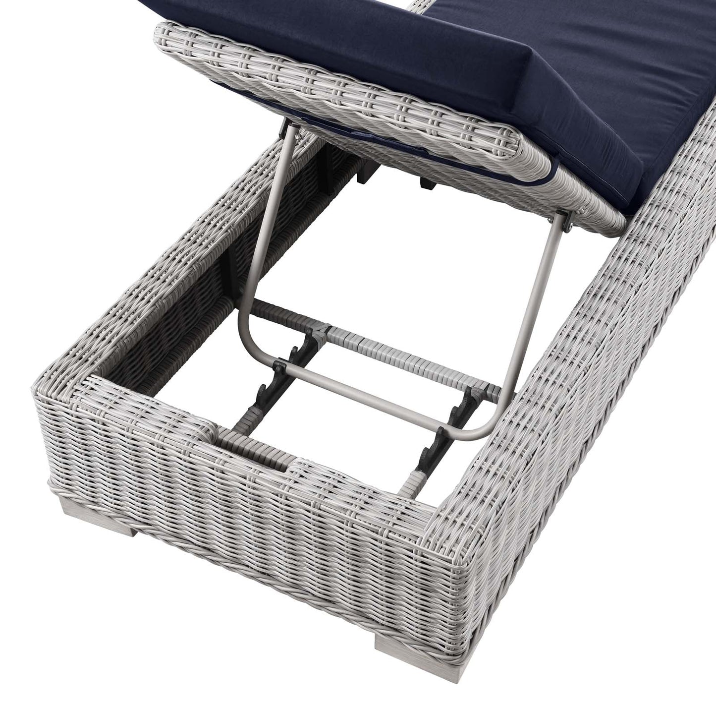 Conway Outdoor Patio Wicker Rattan Chaise Lounge Light Gray Navy EEI-4843-LGR-NAV