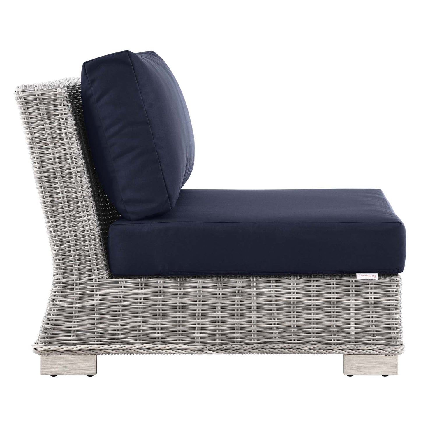 Conway Outdoor Patio Wicker Rattan Armless Chair Light Gray Navy EEI-4847-LGR-NAV