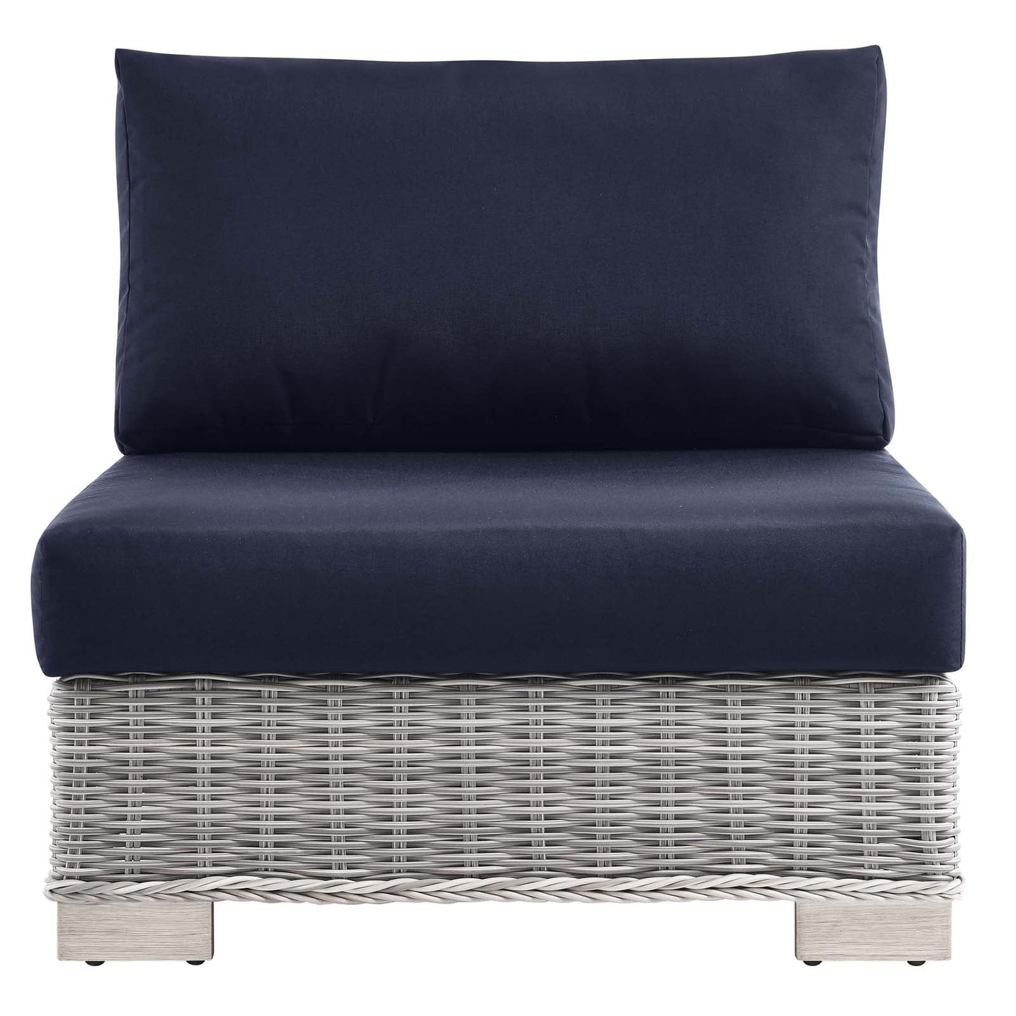 Conway Outdoor Patio Wicker Rattan Armless Chair Light Gray Navy EEI-4847-LGR-NAV