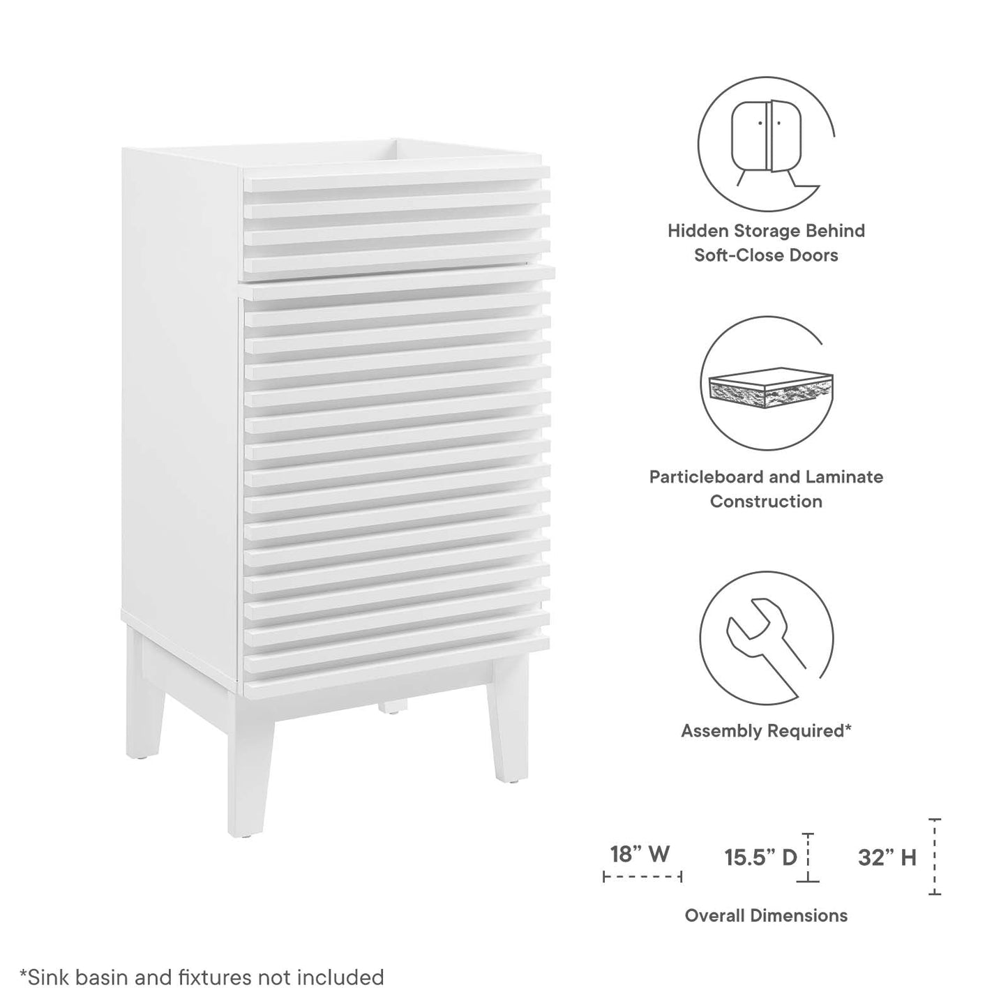 Render 18" Bathroom Vanity Cabinet (Sink Basin Not Included) White EEI-4849-WHI