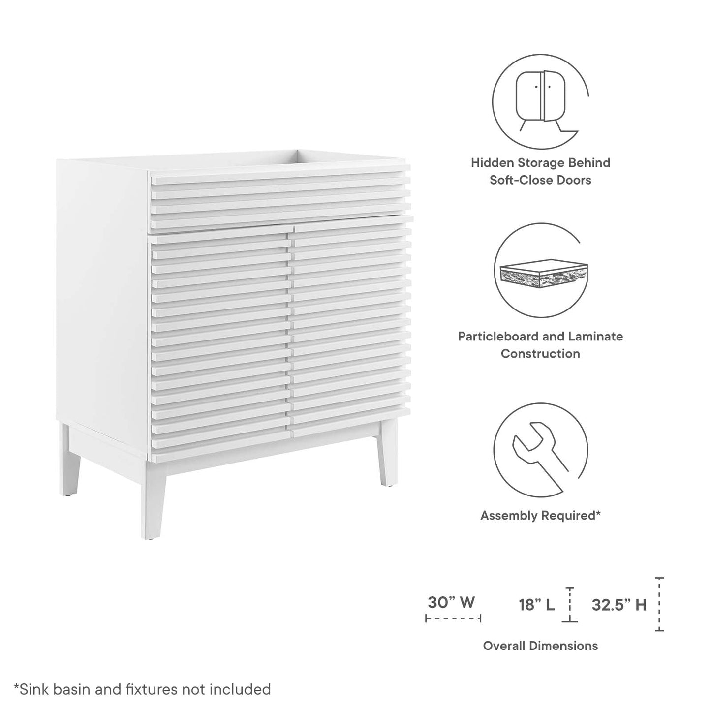 Render 30" Bathroom Vanity Cabinet (Sink Basin Not Included) White EEI-4851-WHI