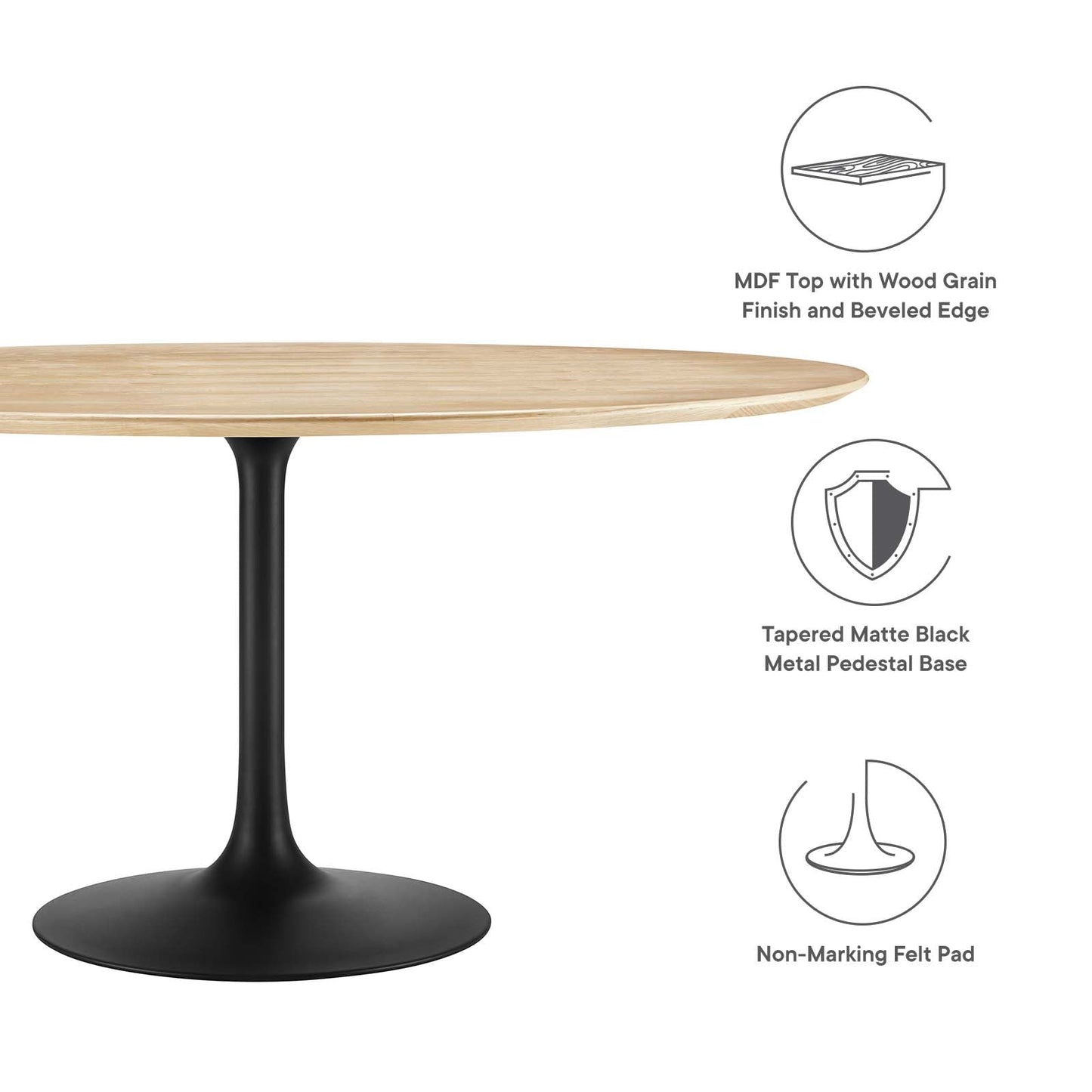 Lippa 60" Round Wood Grain Dining Table Black Natural EEI-4873-BLK-NAT