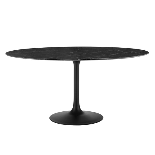 Lippa 60" Round Artificial Marble Dining Table Black Black EEI-4879-BLK-BLK