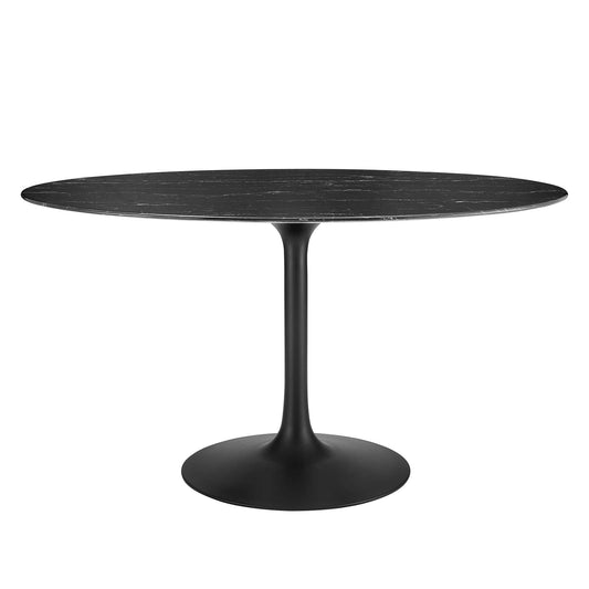 Lippa 54" Oval Artificial Marble Dining Table Black Black EEI-4880-BLK-BLK