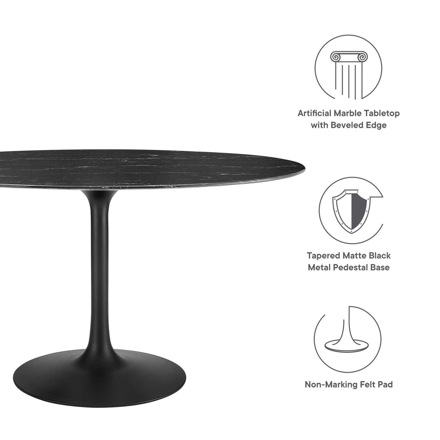 Lippa 54" Oval Artificial Marble Dining Table Black Black EEI-4880-BLK-BLK