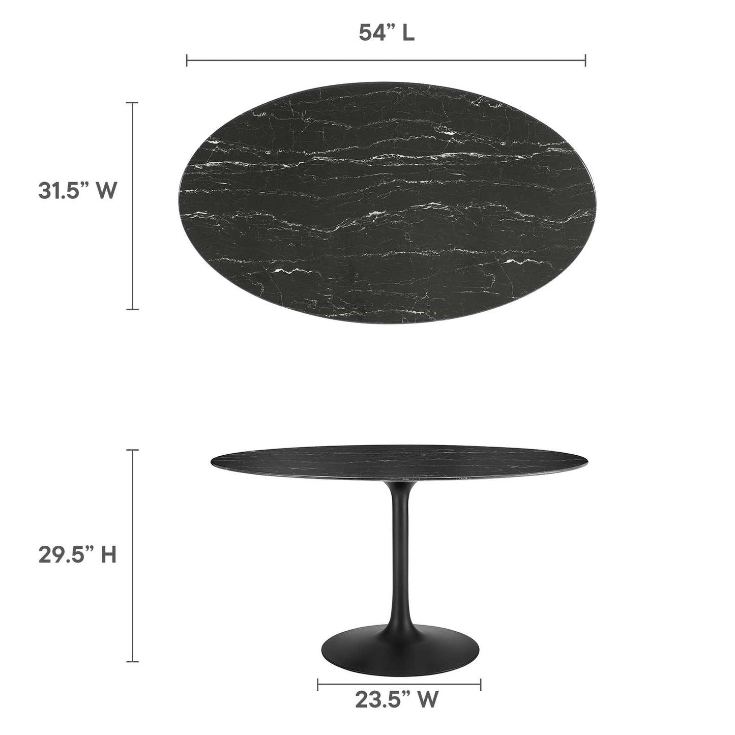 Lippa 54" Oval Artificial Marble Dining Table Black Black EEI-4880-BLK-BLK