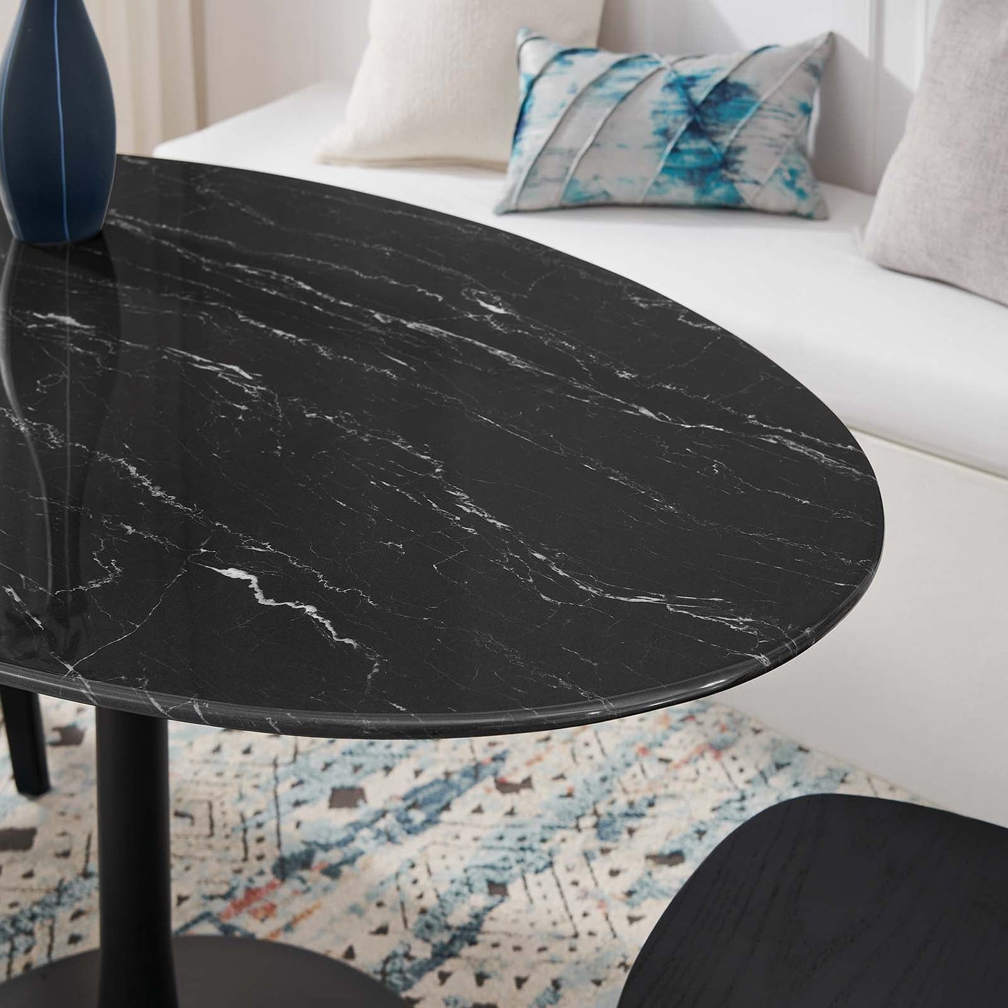 Lippa 54" Oval Artificial Marble Dining Table Black Black EEI-4880-BLK-BLK