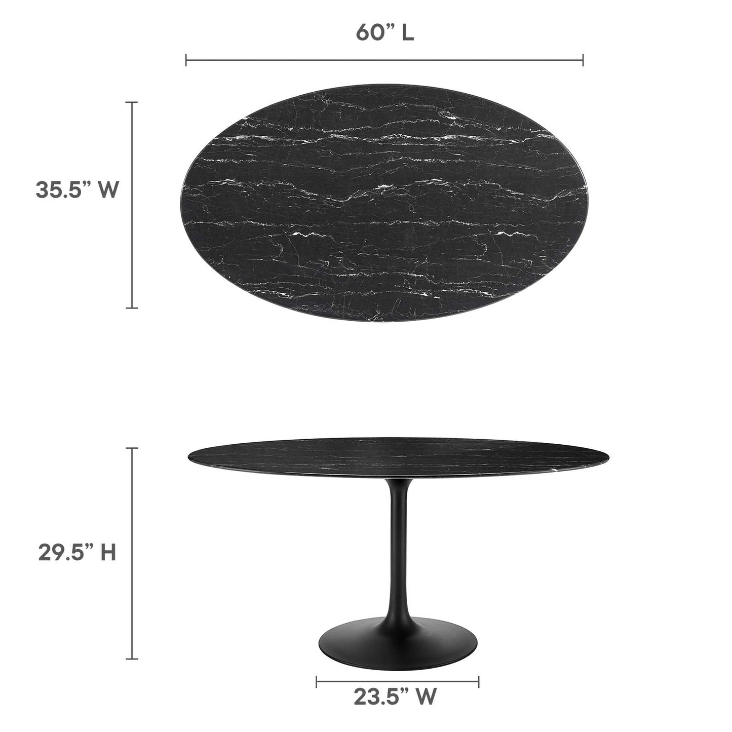 Lippa 60" Oval Artificial Marble Dining Table Black Black EEI-4881-BLK-BLK