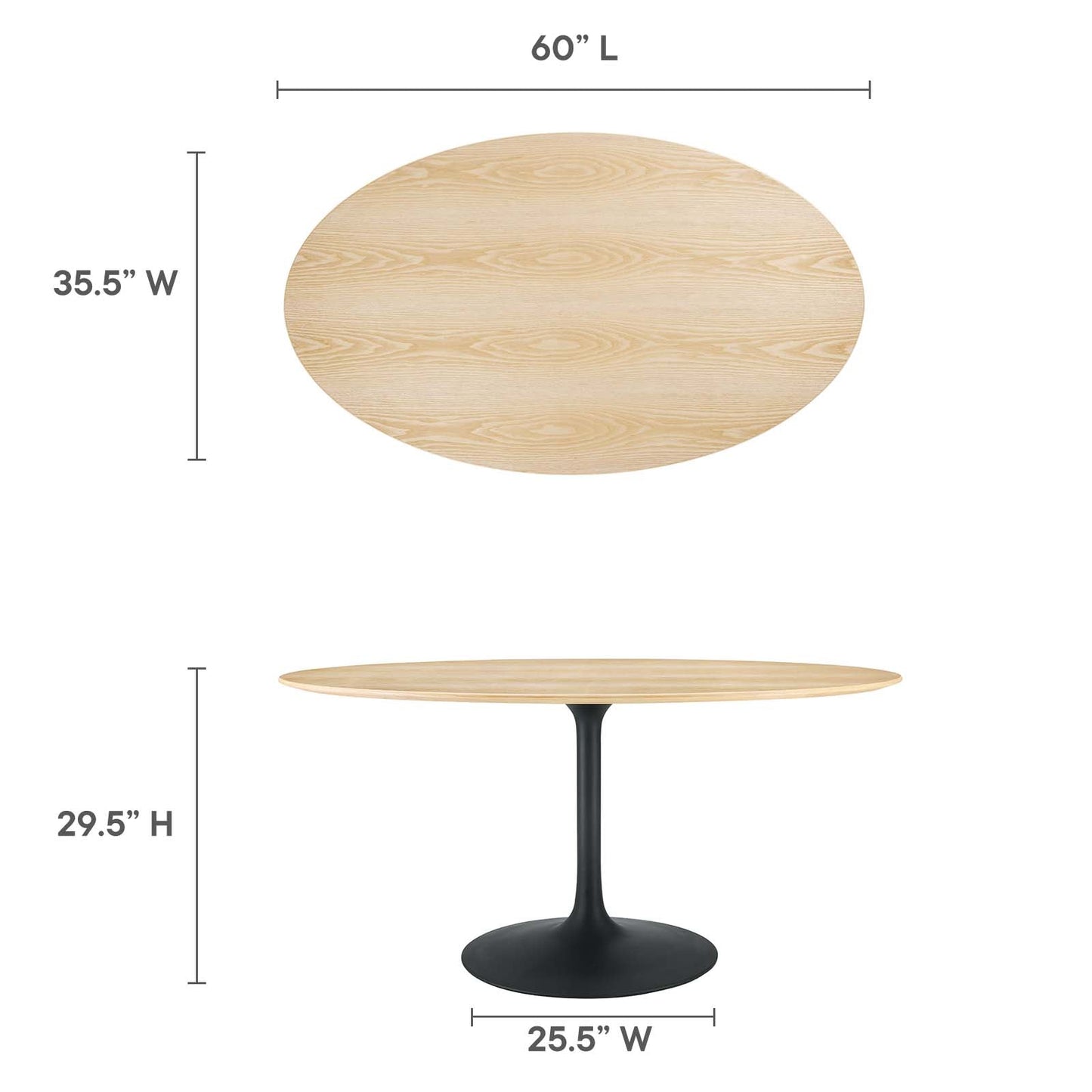 Lippa 60" Oval Wood Grain Dining Table Black Natural EEI-4887-BLK-NAT