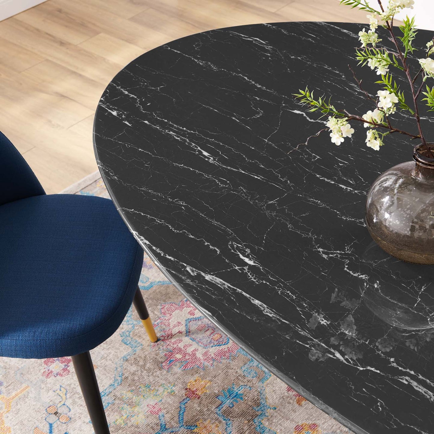 Lippa 78" Oval Artificial Marble Dining Table Black Black EEI-4889-BLK-BLK