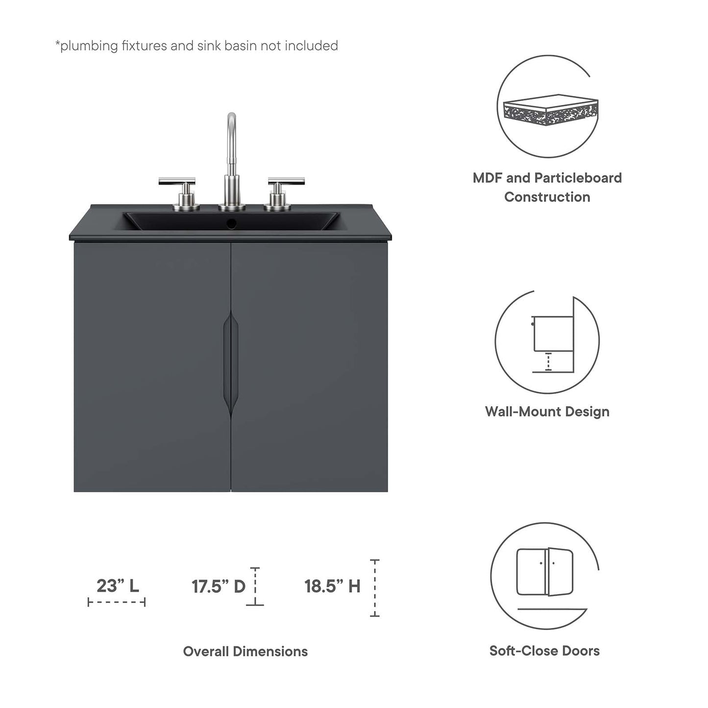 Vitality 24" Bathroom Vanity Cabinet (Sink Basin Not Included) Gray EEI-4893-GRY