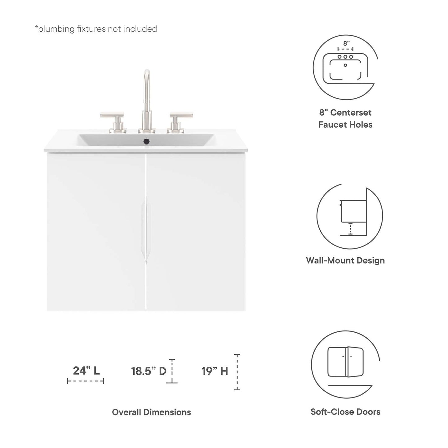 Vitality 24" Bathroom Vanity Cabinet (Sink Basin Not Included) White EEI-4893-WHI