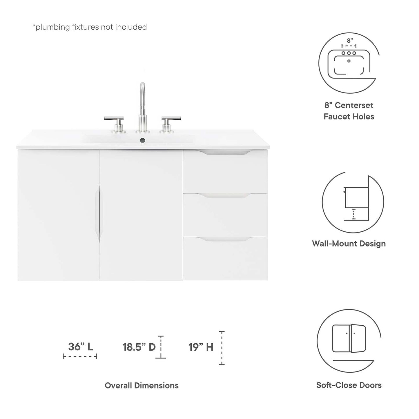 Vitality 36" Bathroom Vanity Cabinet (Sink Basin Not Included) White EEI-4894-WHI