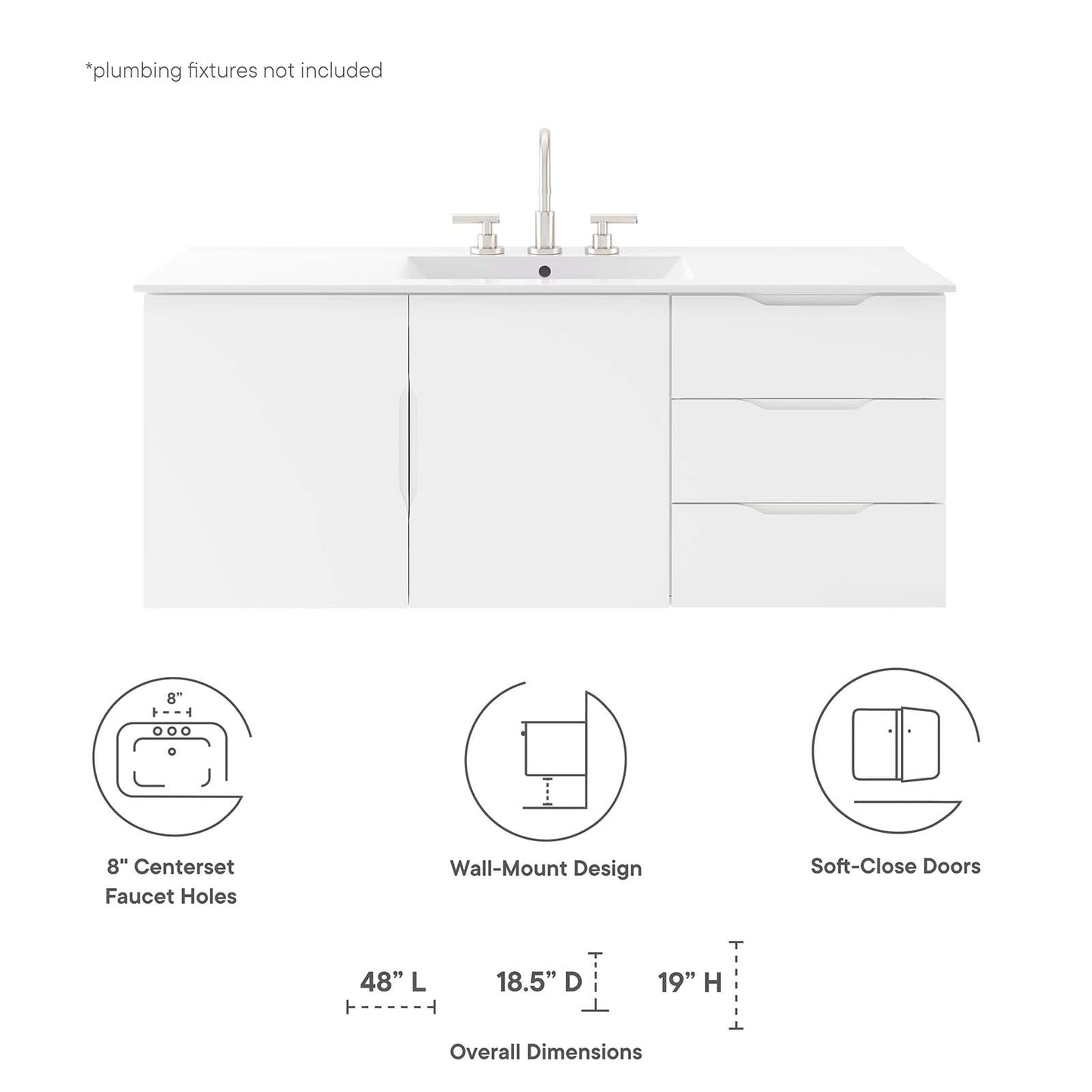 Vitality 48" Double or Single Sink Compatible (Not Included) Bathroom Vanity Cabinet White EEI-4895-WHI