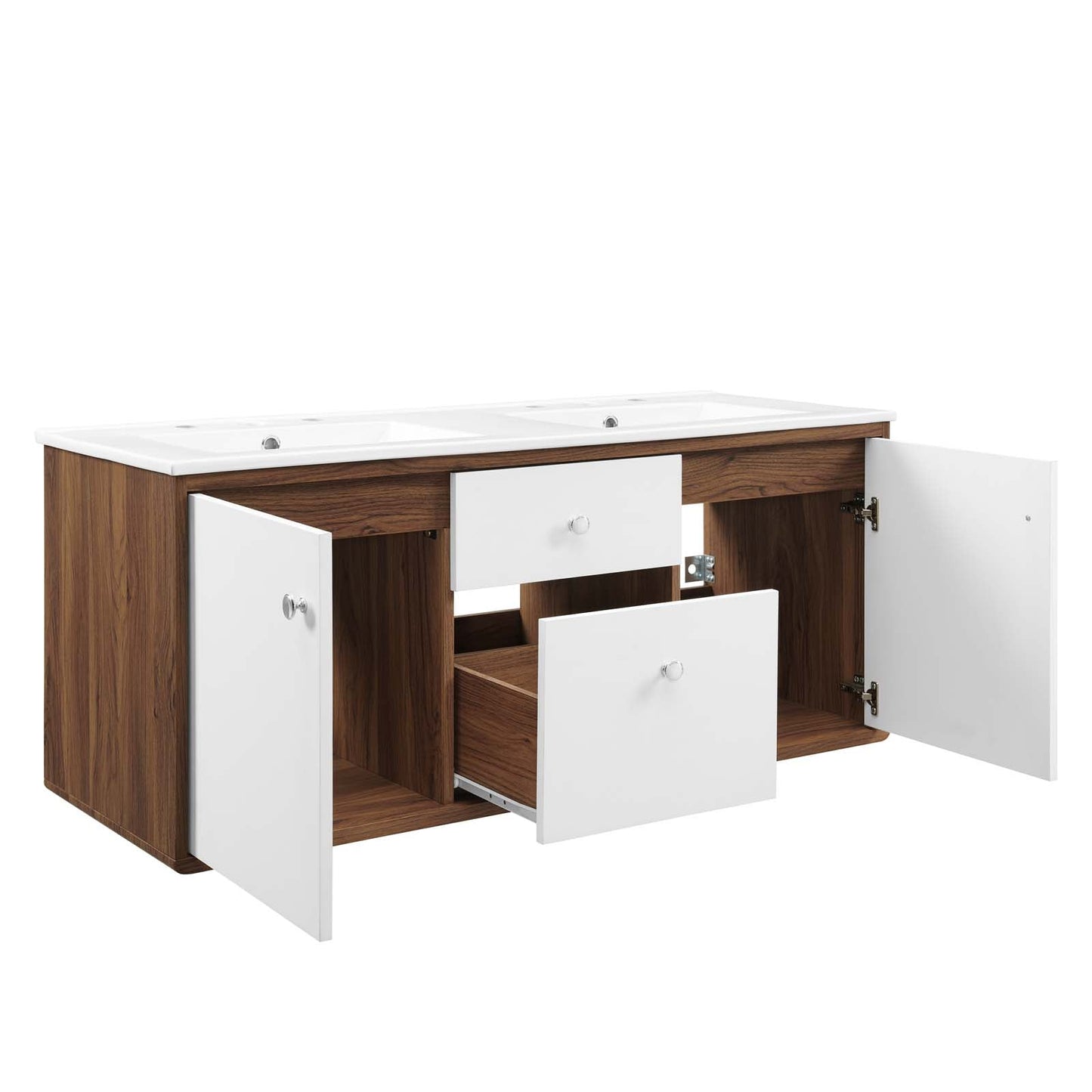 Transmit 48" Wall-Mount Bathroom Vanity Walnut White EEI-4901-WAL-WHI