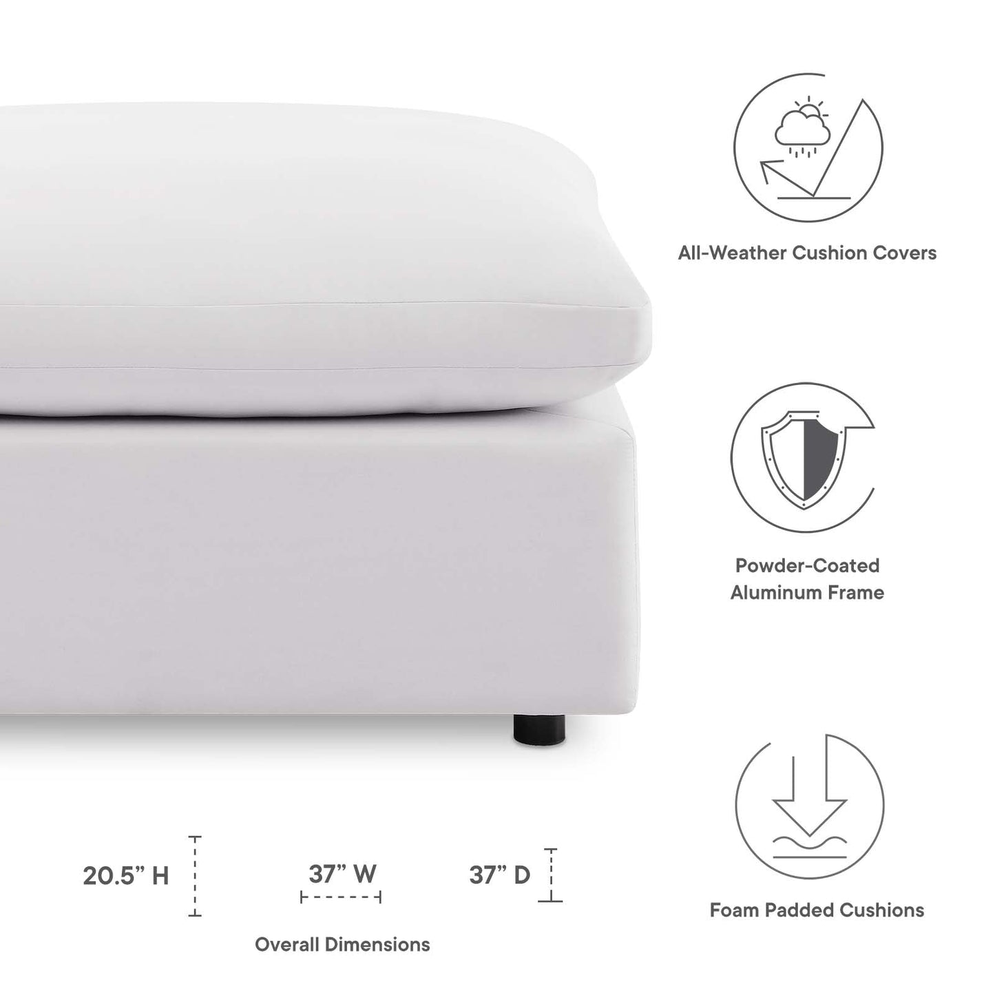 Commix Overstuffed Outdoor Patio Ottoman White EEI-4903-WHI