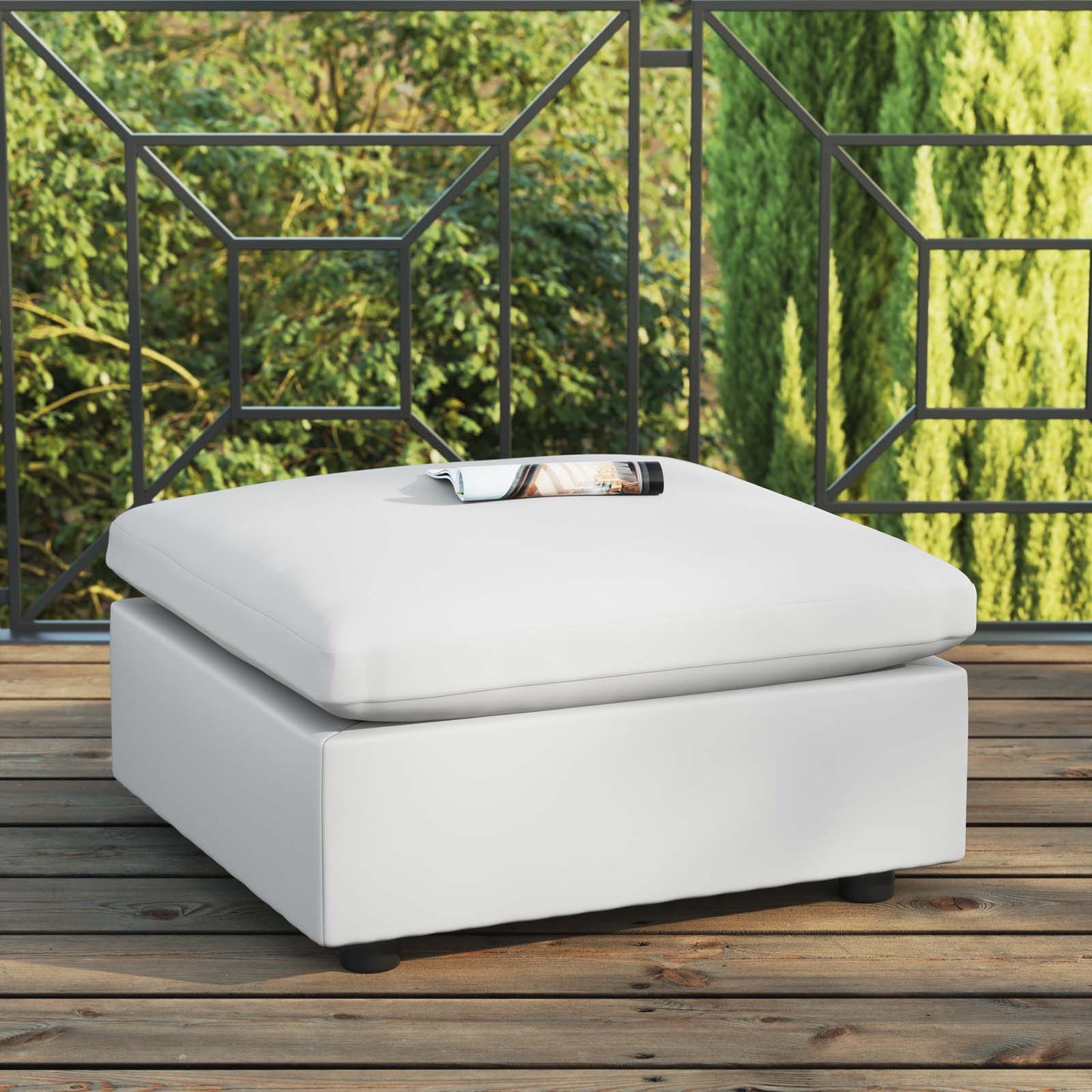 Commix Overstuffed Outdoor Patio Ottoman White EEI-4903-WHI