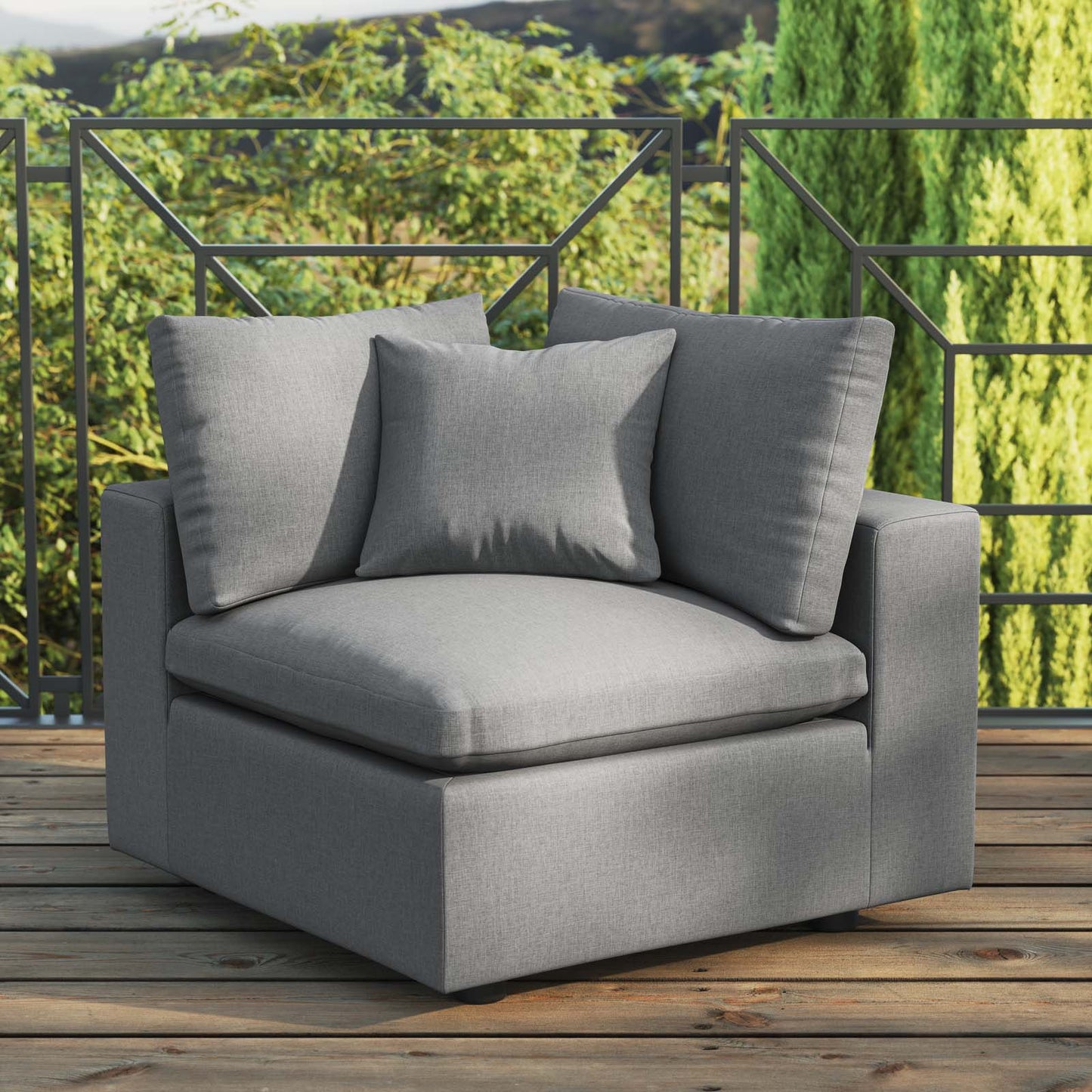 Commix Overstuffed Outdoor Patio Corner Chair Charcoal EEI-4904-CHA